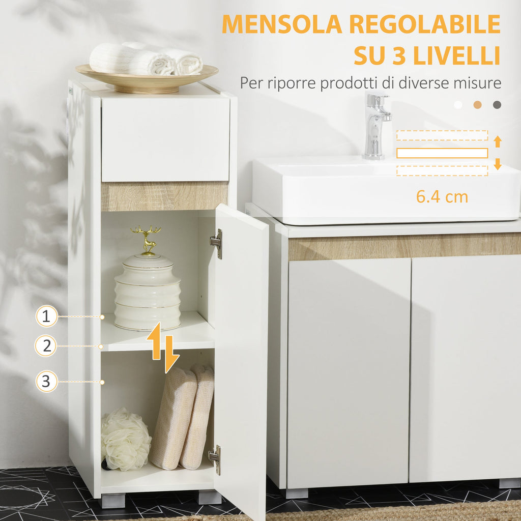 Easycomfort Mobiletto Bagno with Cassetto e Armadietto with Mensola Regolabile in Legno 30x33x88cm, white