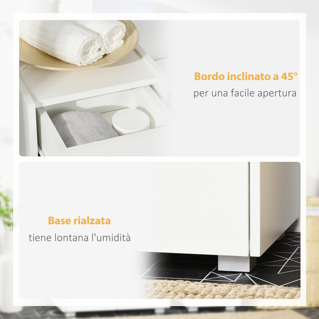 Easycomfort Mobiletto Bagno with Cassetto e Armadietto with Mensola Regolabile in Legno 30x33x88cm, white
