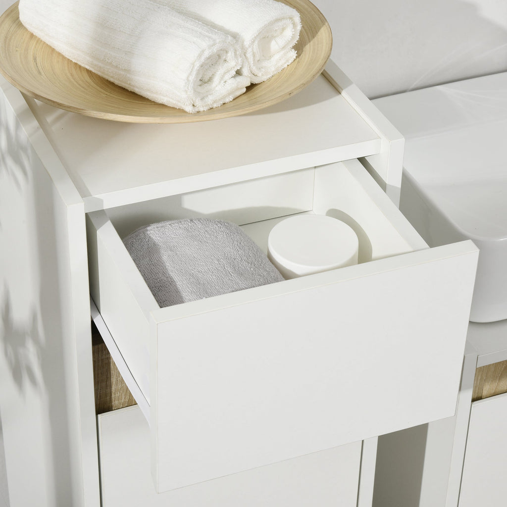 Easycomfort Mobiletto Bagno with Cassetto e Armadietto with Mensola Regolabile in Legno 30x33x88cm, white