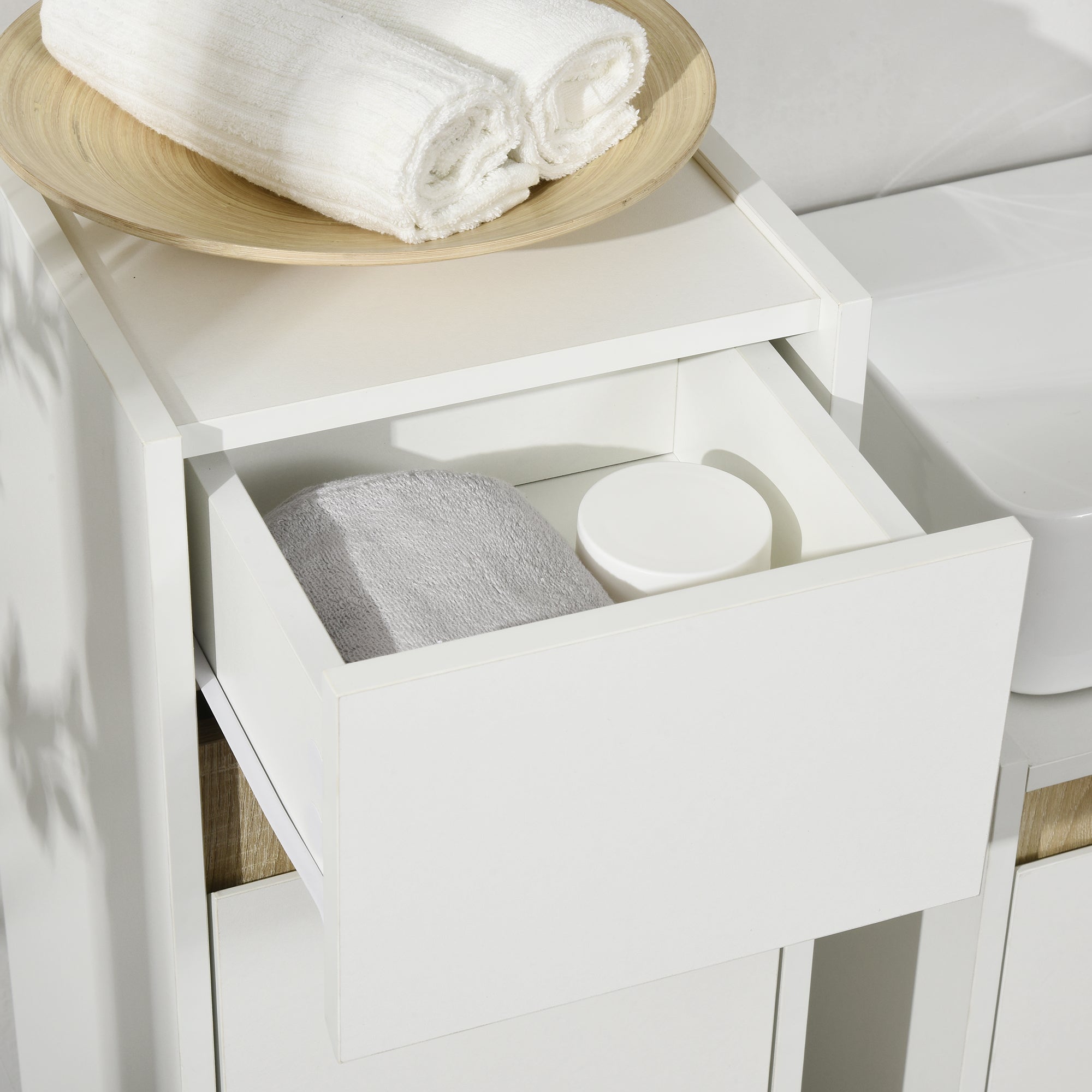 Easycomfort Mobiletto Bagno with Cassetto e Armadietto with Mensola Regolabile in Legno 30x33x88cm, white