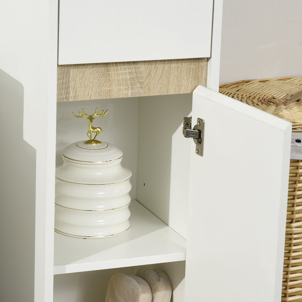 Easycomfort Mobiletto Bagno with Cassetto e Armadietto with Mensola Regolabile in Legno 30x33x88cm, white