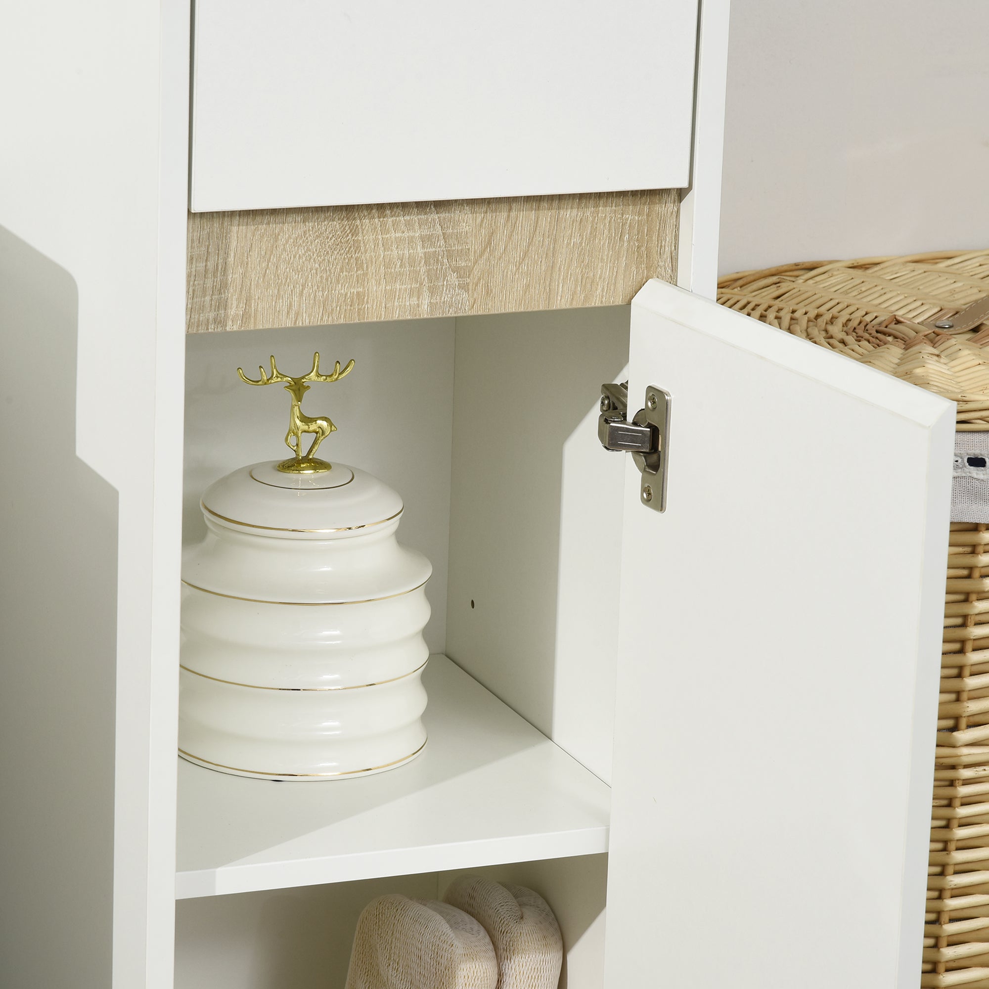 Easycomfort Mobiletto Bagno with Cassetto e Armadietto with Mensola Regolabile in Legno 30x33x88cm, white