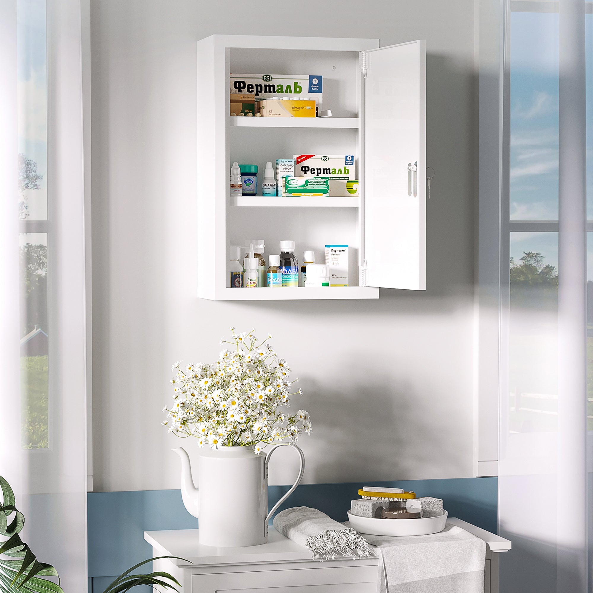 EasyComfort medicijnkast RVS 3 leLPGanken 30x14x46 cm wit