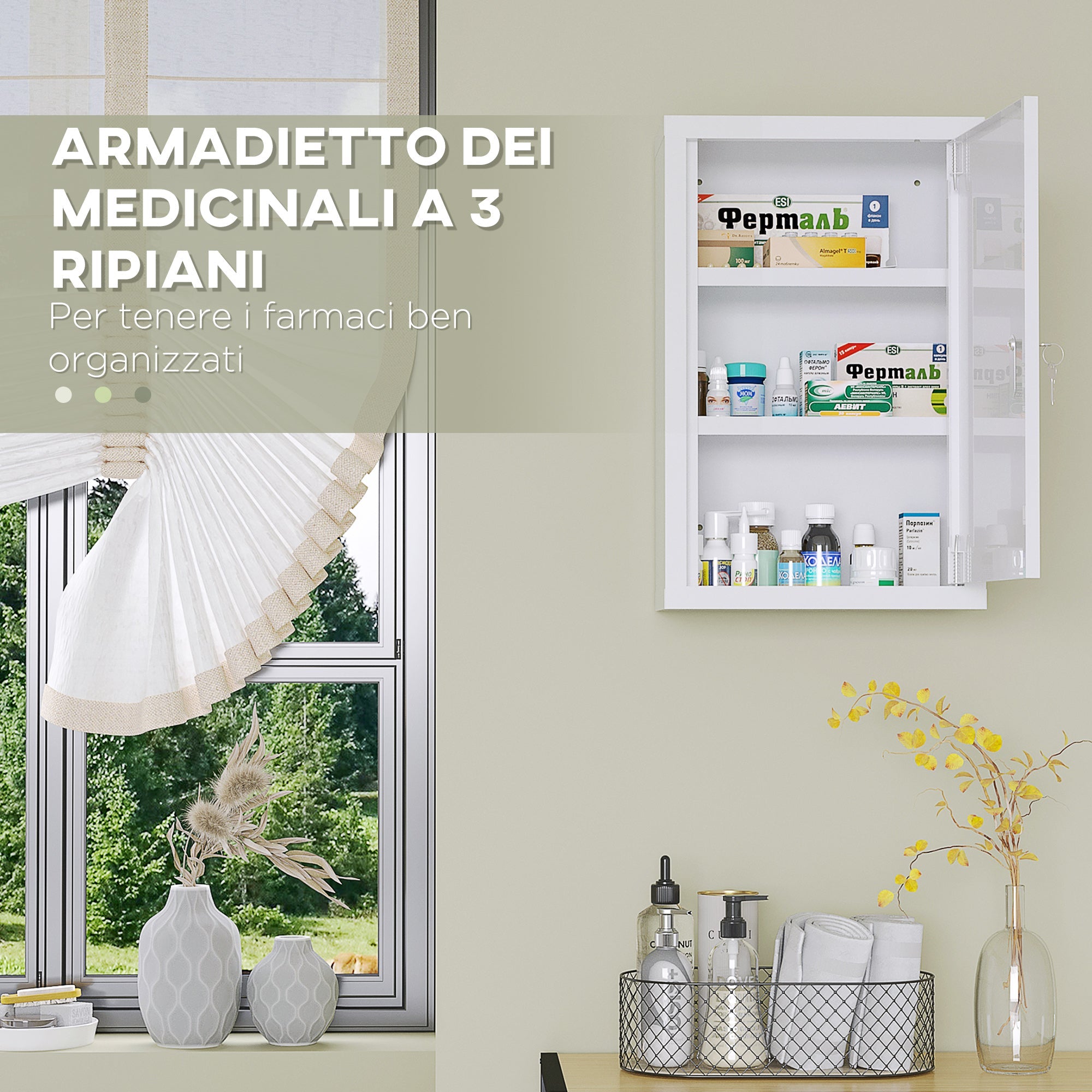 EasyComfort medicijnkast RVS 3 leLPGanken 30x14x46 cm wit