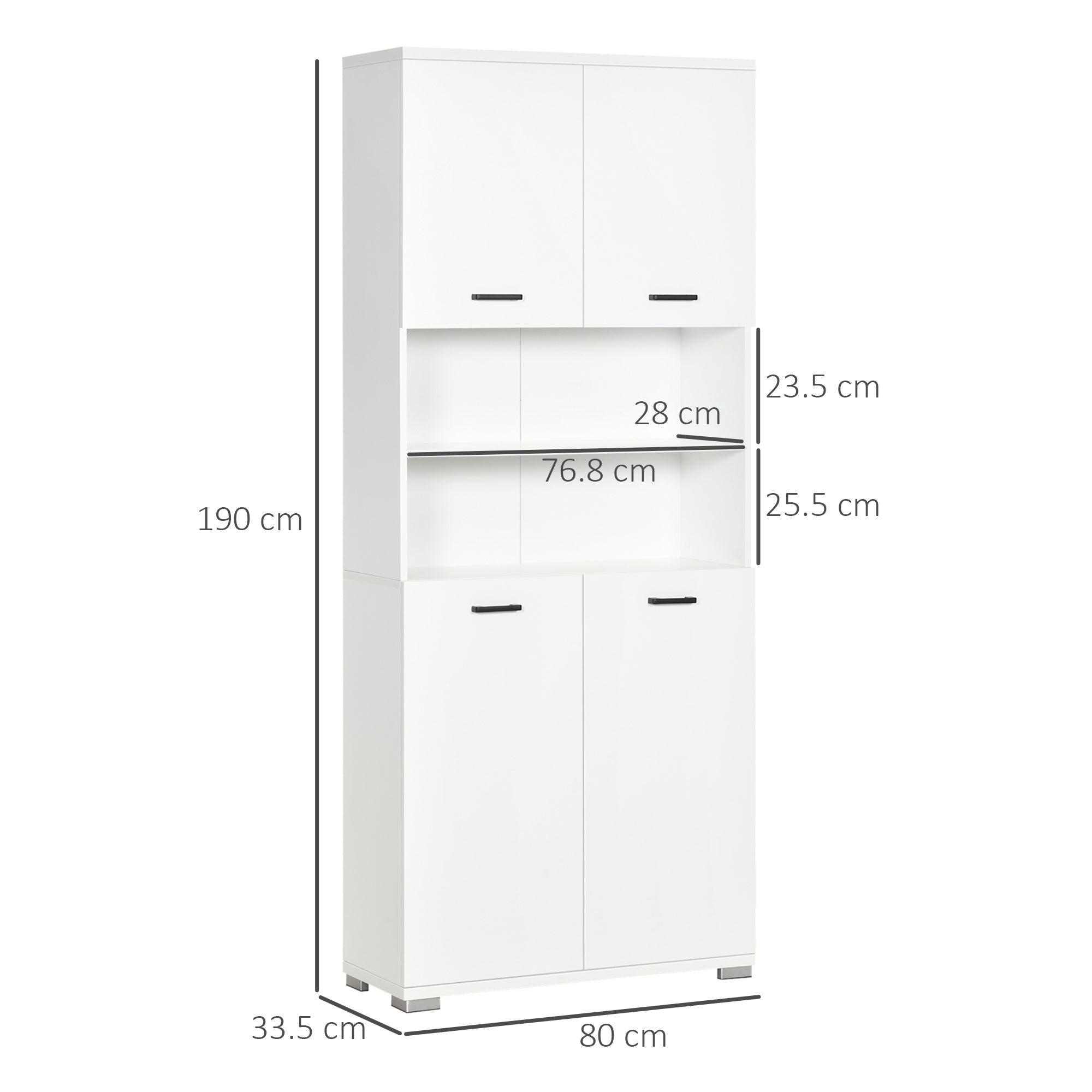 Easycomfort Mobile Bagno in Truciolato white with 2 Armadietti with Ante e 2 Ripiani Aperti, 80x33.5x190 cm