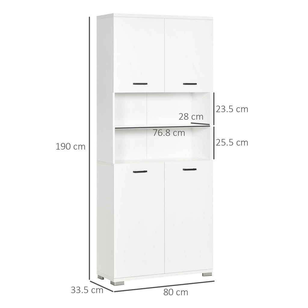 Easycomfort Mobile Bagno in Truciolato white with 2 Armadietti with Ante e 2 Ripiani Aperti, 80x33.5x190 cm