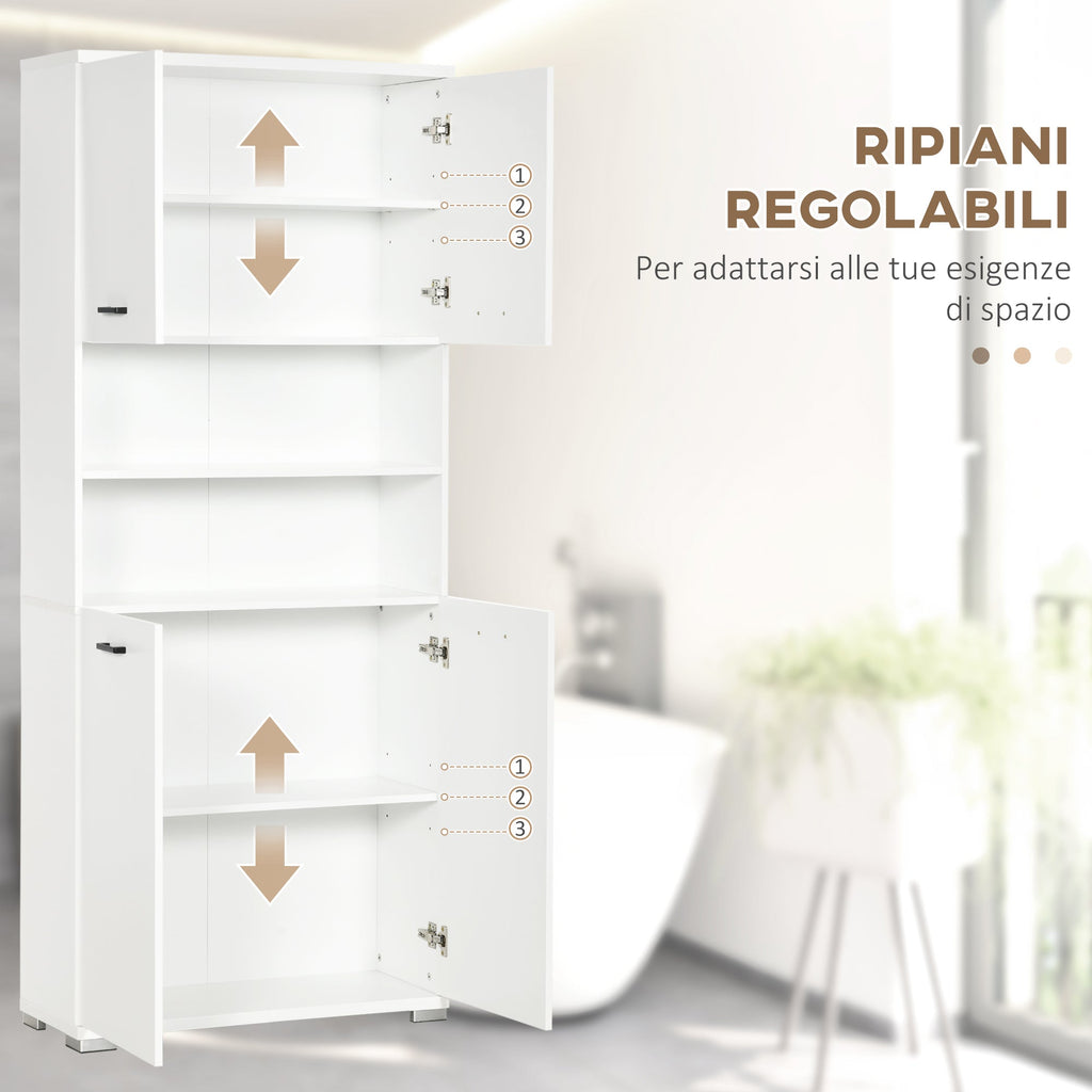 Easycomfort Mobile Bagno in Truciolato white with 2 Armadietti with Ante e 2 Ripiani Aperti, 80x33.5x190 cm