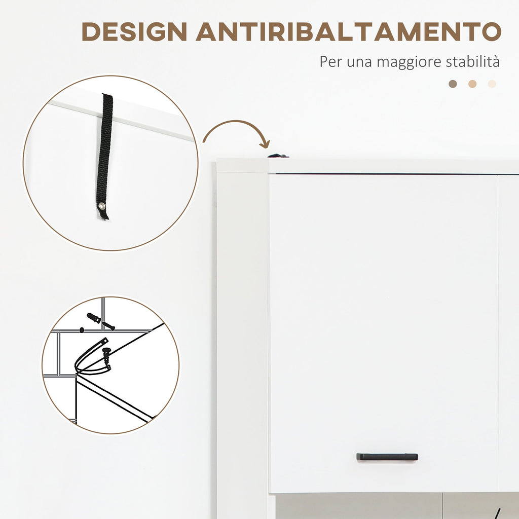 Easycomfort Mobile Bagno in Truciolato white with 2 Armadietti with Ante e 2 Ripiani Aperti, 80x33.5x190 cm