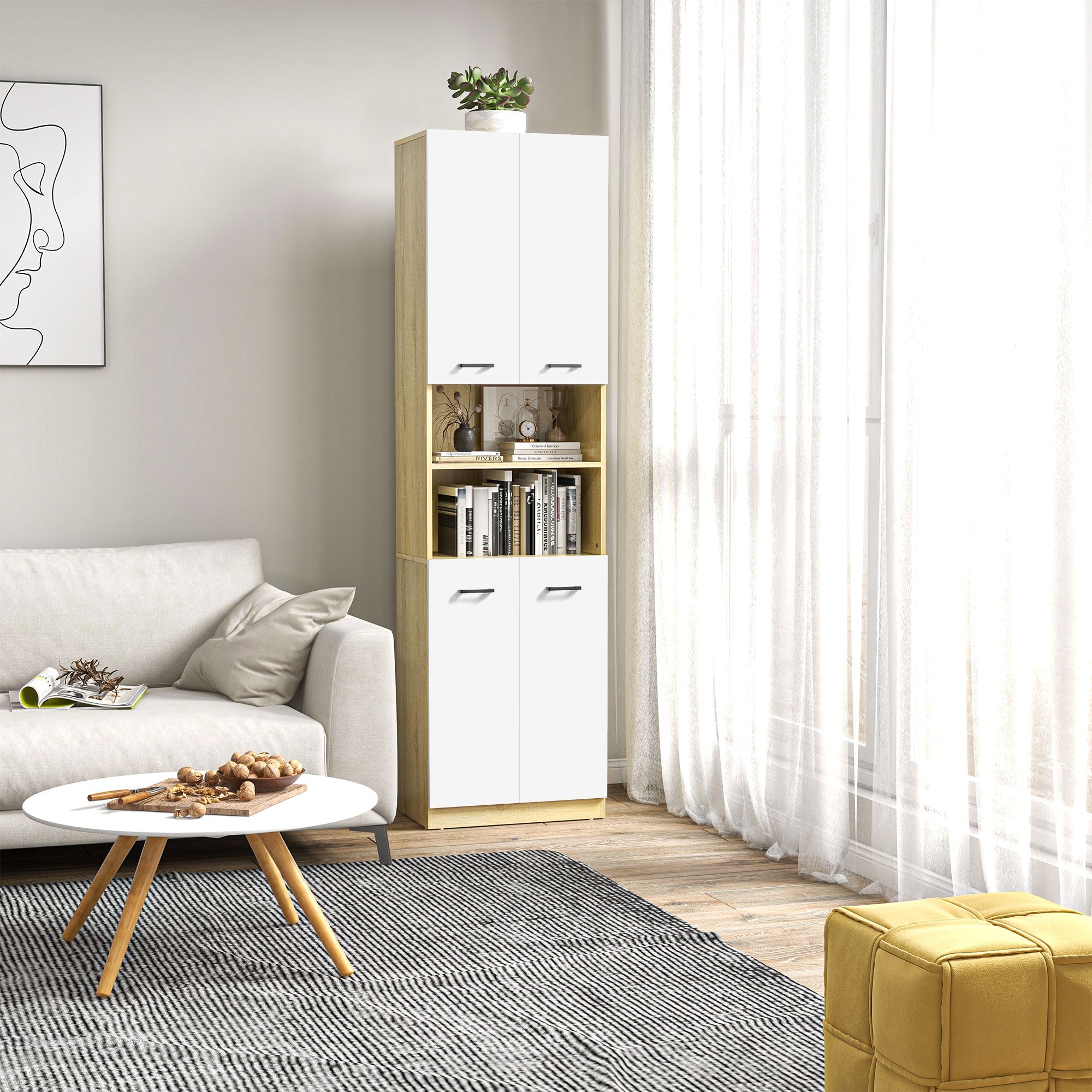 Easycomfort Mobile Bagno in Truciolato white with 2 Armadietti with Ante e 2 Ripiani Aperti, 53x33.5x195.7 cm