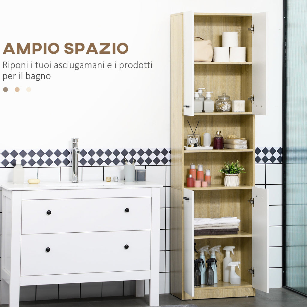 Easycomfort Mobile Bagno in Truciolato white with 2 Armadietti with Ante e 2 Ripiani Aperti, 53x33.5x195.7 cm