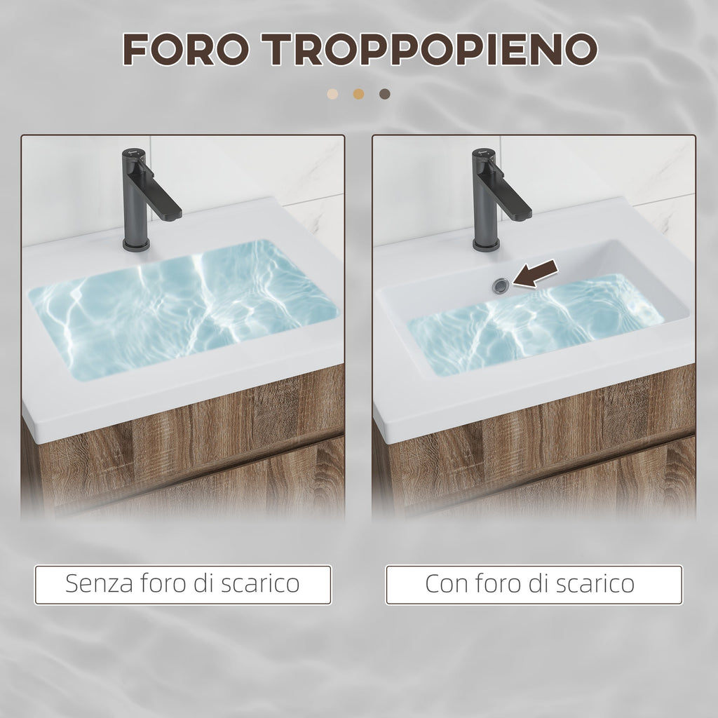 EasyComfort Mobile Lavabo da 60cm with Cassetto in Legno e Lavandino in Ceramica, Marrone Chiaro