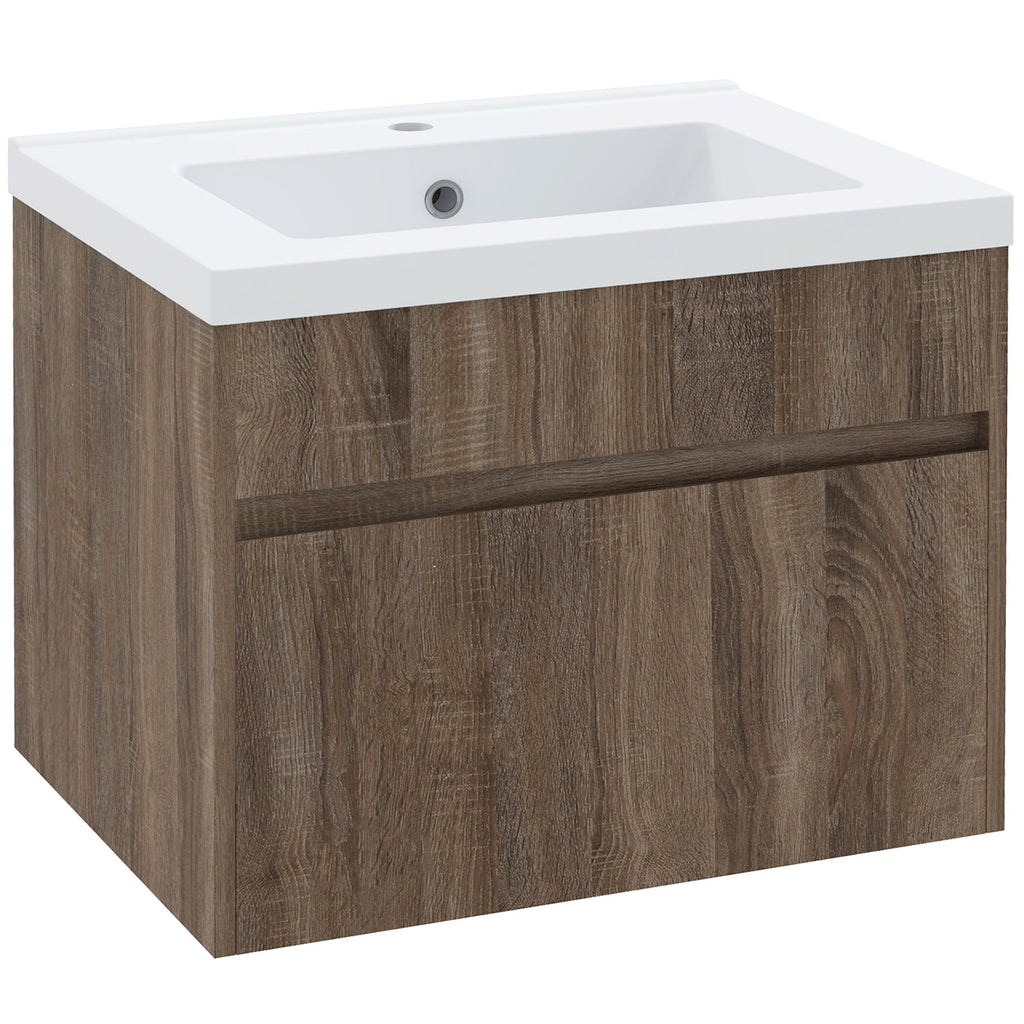EasyComfort Mobile Lavabo da 60cm with Cassetto in Legno e Lavandino in Ceramica, Marrone Chiaro