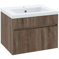EasyComfort Mobile Lavabo da 60cm with Cassetto in Legno e Lavandino in Ceramica, Marrone Chiaro