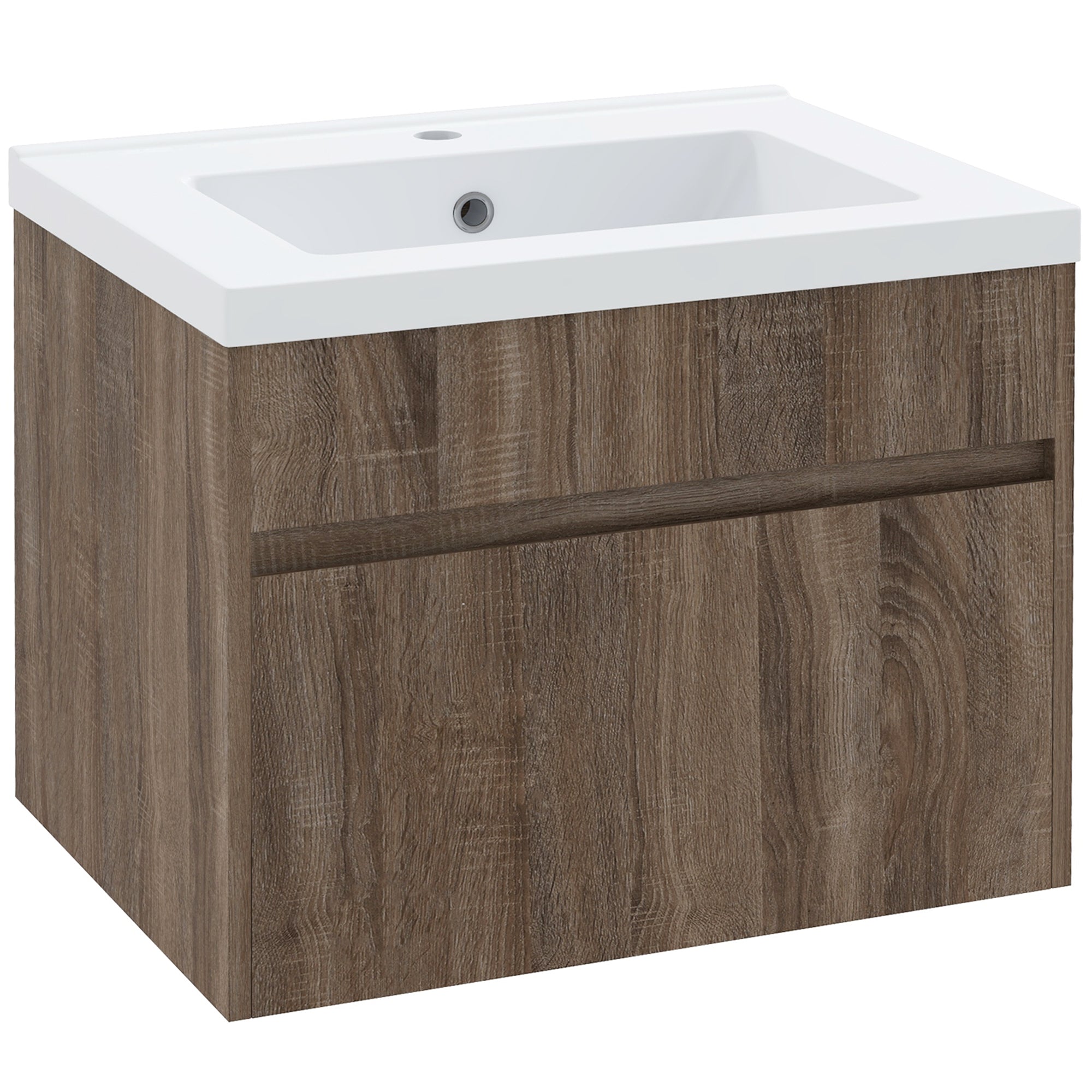 EasyComfort Mobile Lavabo da 60cm with Cassetto in Legno e Lavandino in Ceramica, Marrone Chiaro