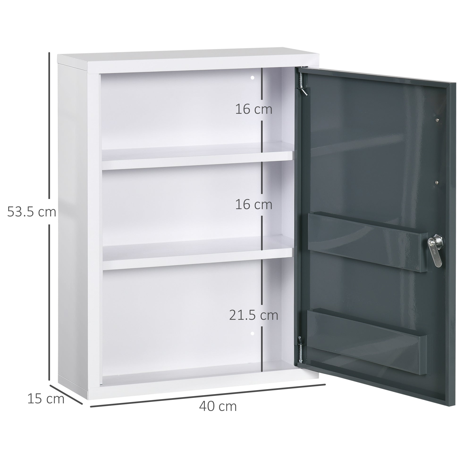 EasyComfort medicijnkast met 3 legborden en slot 40×15×53.5 cm wit/grijs