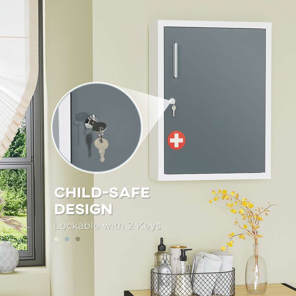 EasyComfort medicijnkast met 3 legborden en slot 40×15×53.5 cm wit/grijs