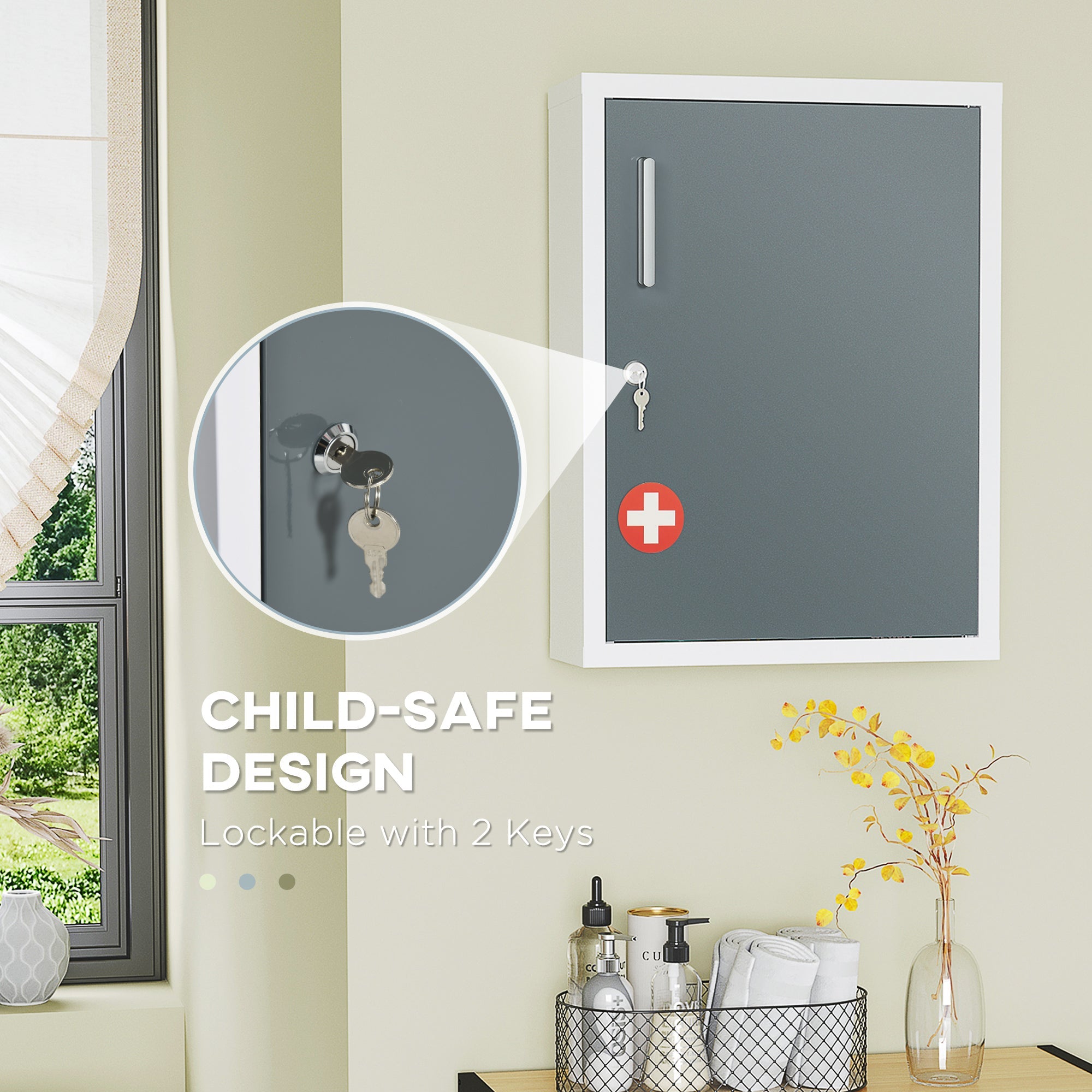 EasyComfort medicijnkast met 3 legborden en slot 40×15×53.5 cm wit/grijs