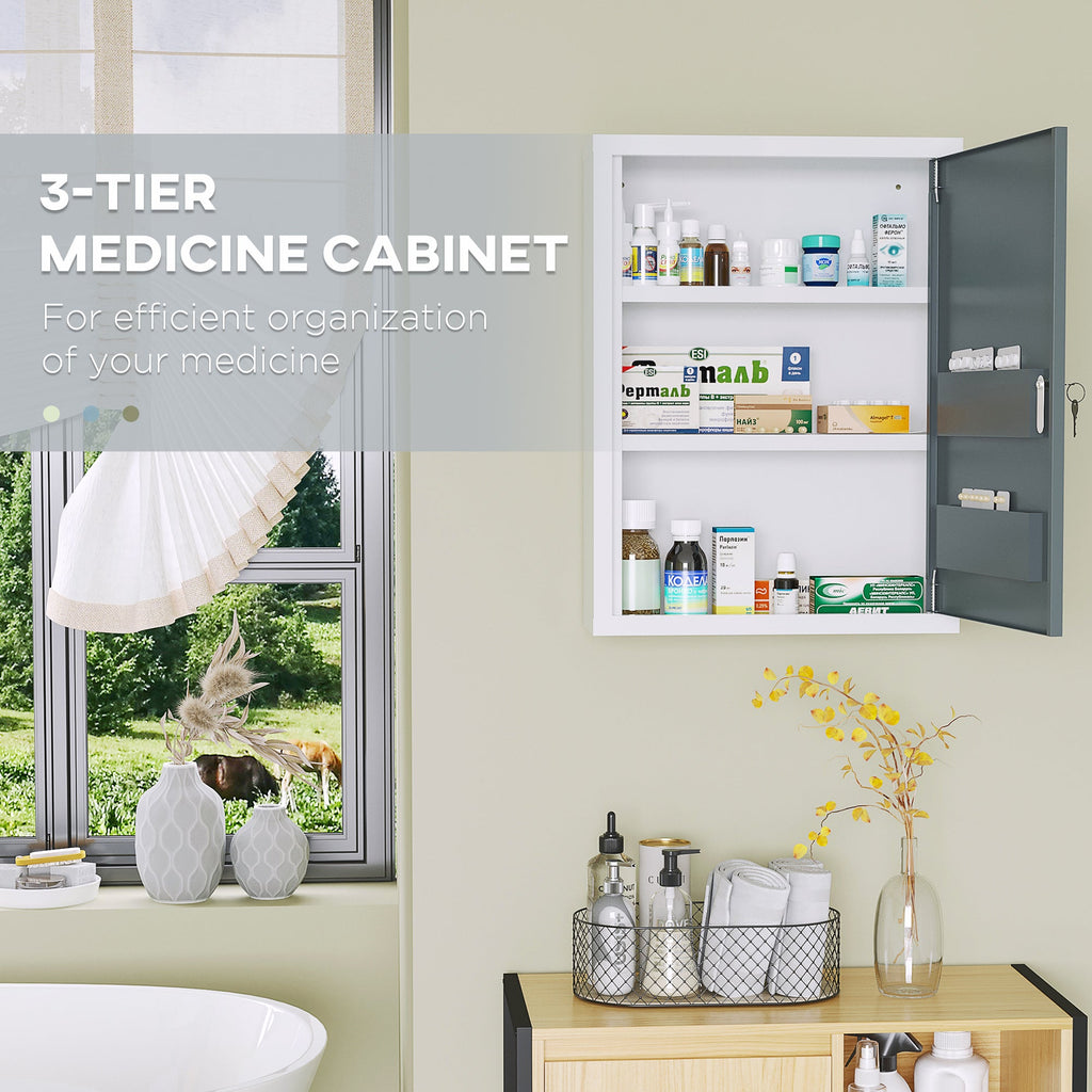EasyComfort medicijnkast met 3 legborden en slot 40×15×53.5 cm wit/grijs