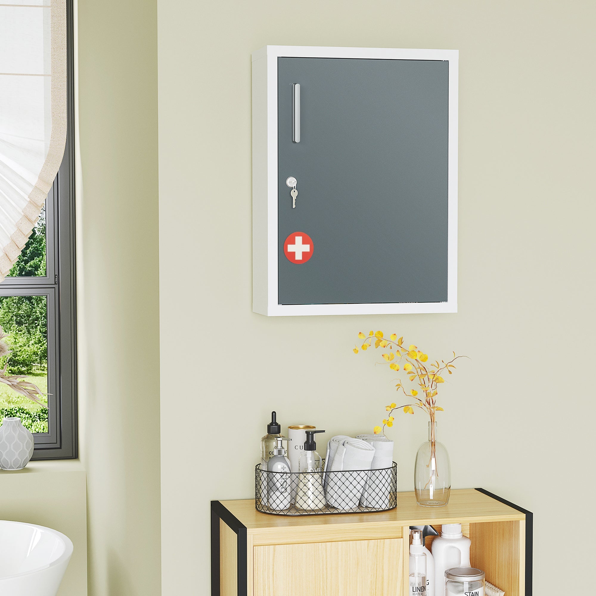 EasyComfort medicijnkast met 3 legborden en slot 40×15×53.5 cm wit/grijs