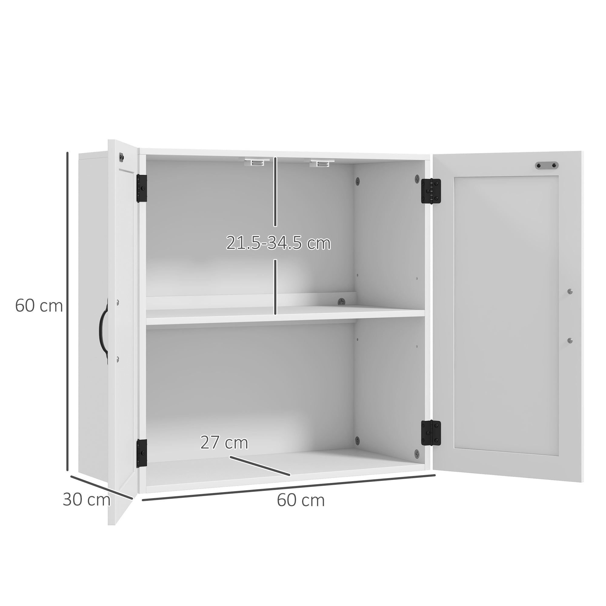 Easycomfort Armadietto Pensile Bagno in Legno Stile Country with Ripiano Regolabile, 60x30x60cm, white
