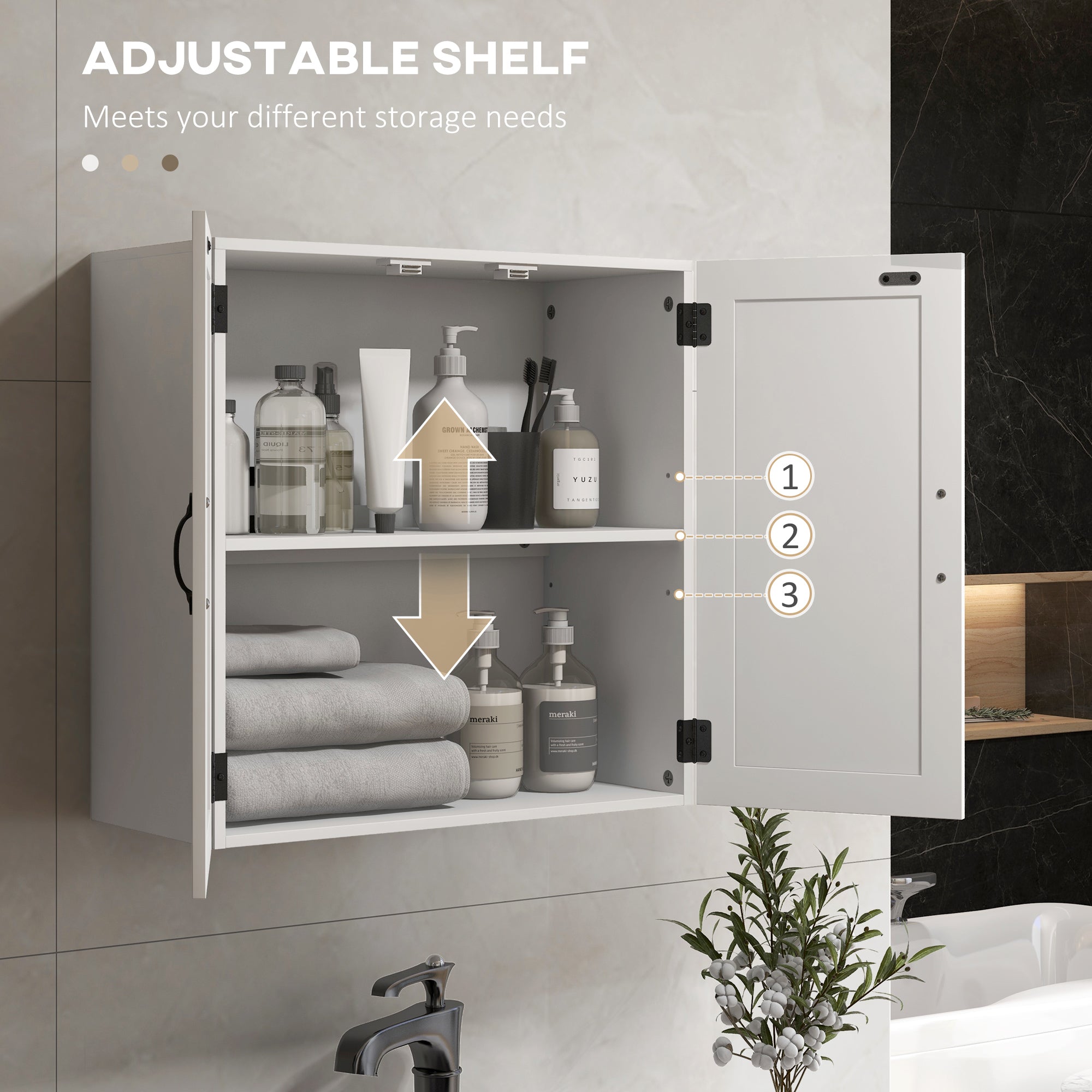 Easycomfort Armadietto Pensile Bagno in Legno Stile Country with Ripiano Regolabile, 60x30x60cm, white