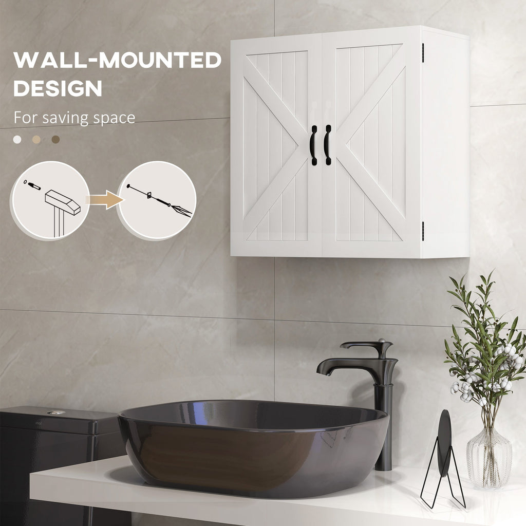 Easycomfort Armadietto Pensile Bagno in Legno Stile Country with Ripiano Regolabile, 60x30x60cm, white