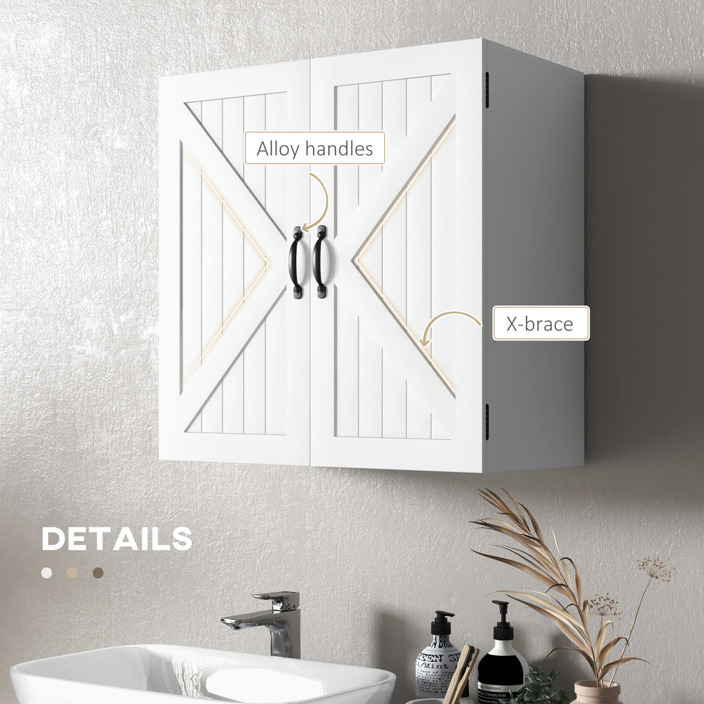 Easycomfort Armadietto Pensile Bagno in Legno Stile Country with Ripiano Regolabile, 60x30x60cm, white