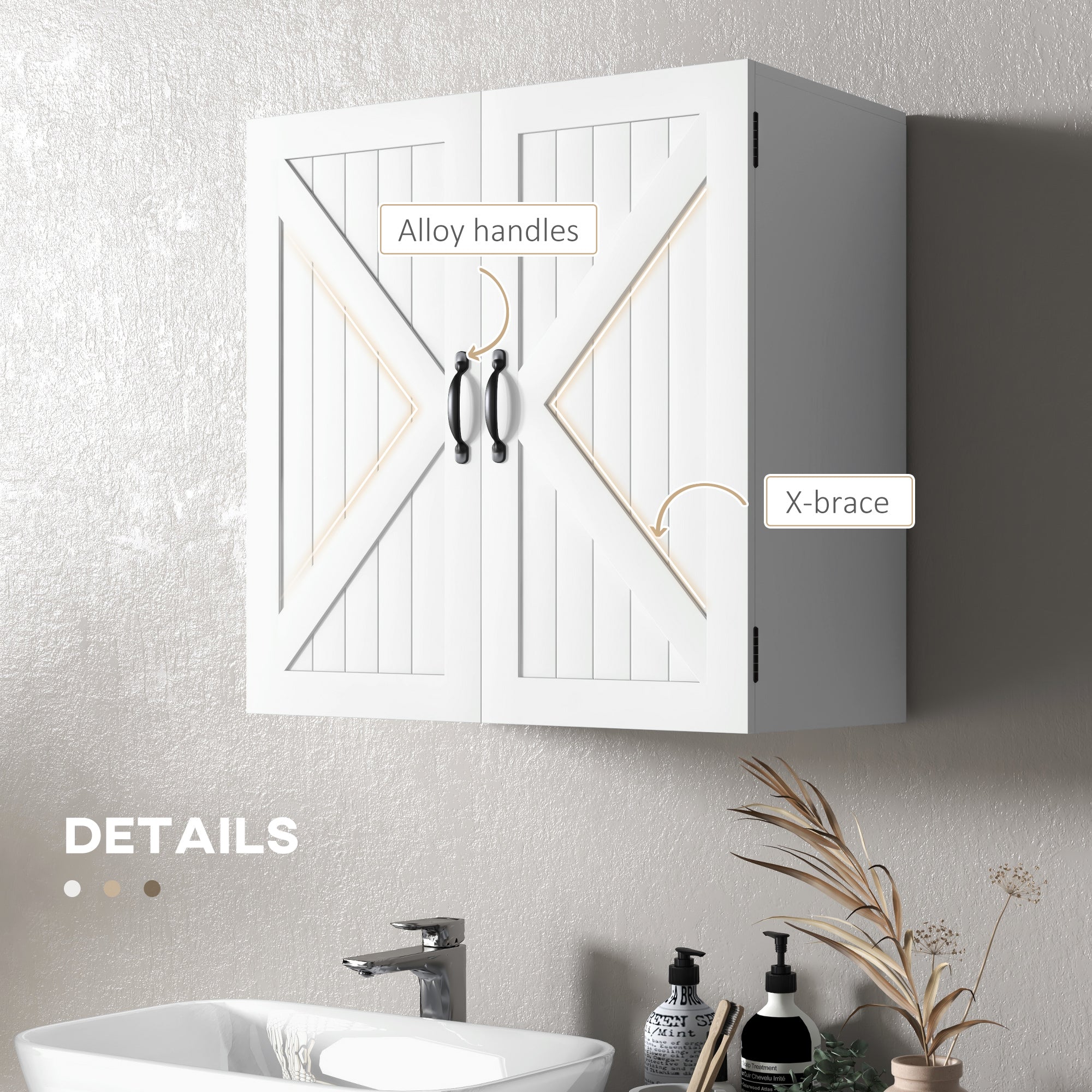 Easycomfort Armadietto Pensile Bagno in Legno Stile Country with Ripiano Regolabile, 60x30x60cm, white