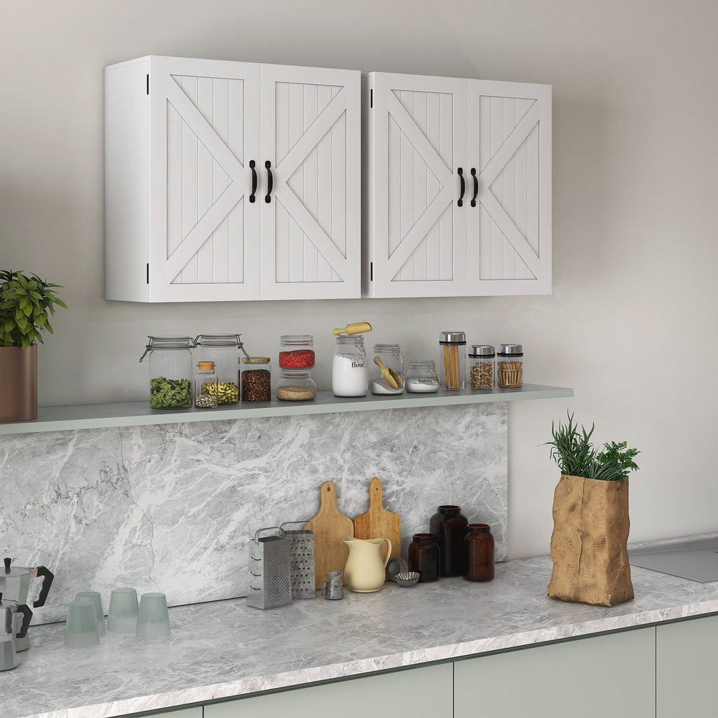 Easycomfort Armadietto Pensile Bagno in Legno Stile Country with Ripiano Regolabile, 60x30x60cm, white