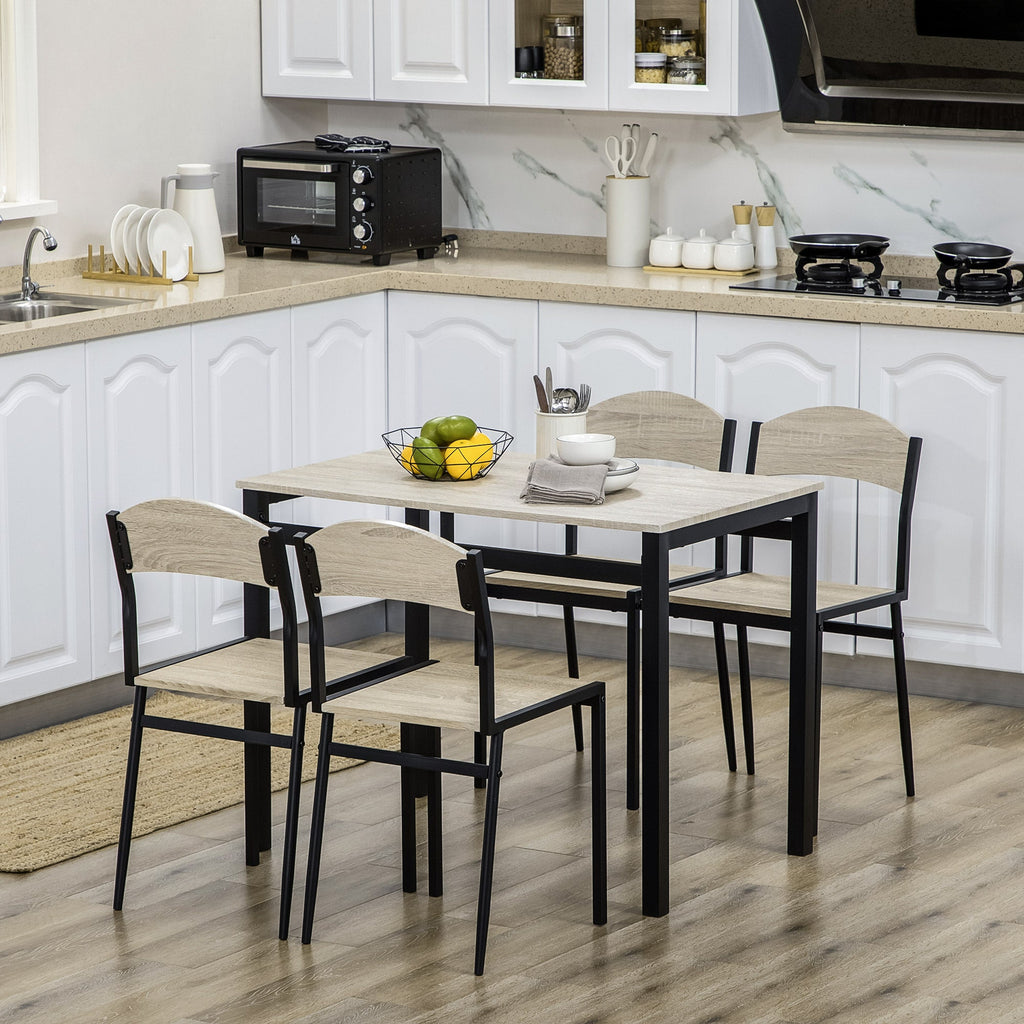 EasyComfort Eettafelset 1 tafel en 4 stoelen, zwart en eiken