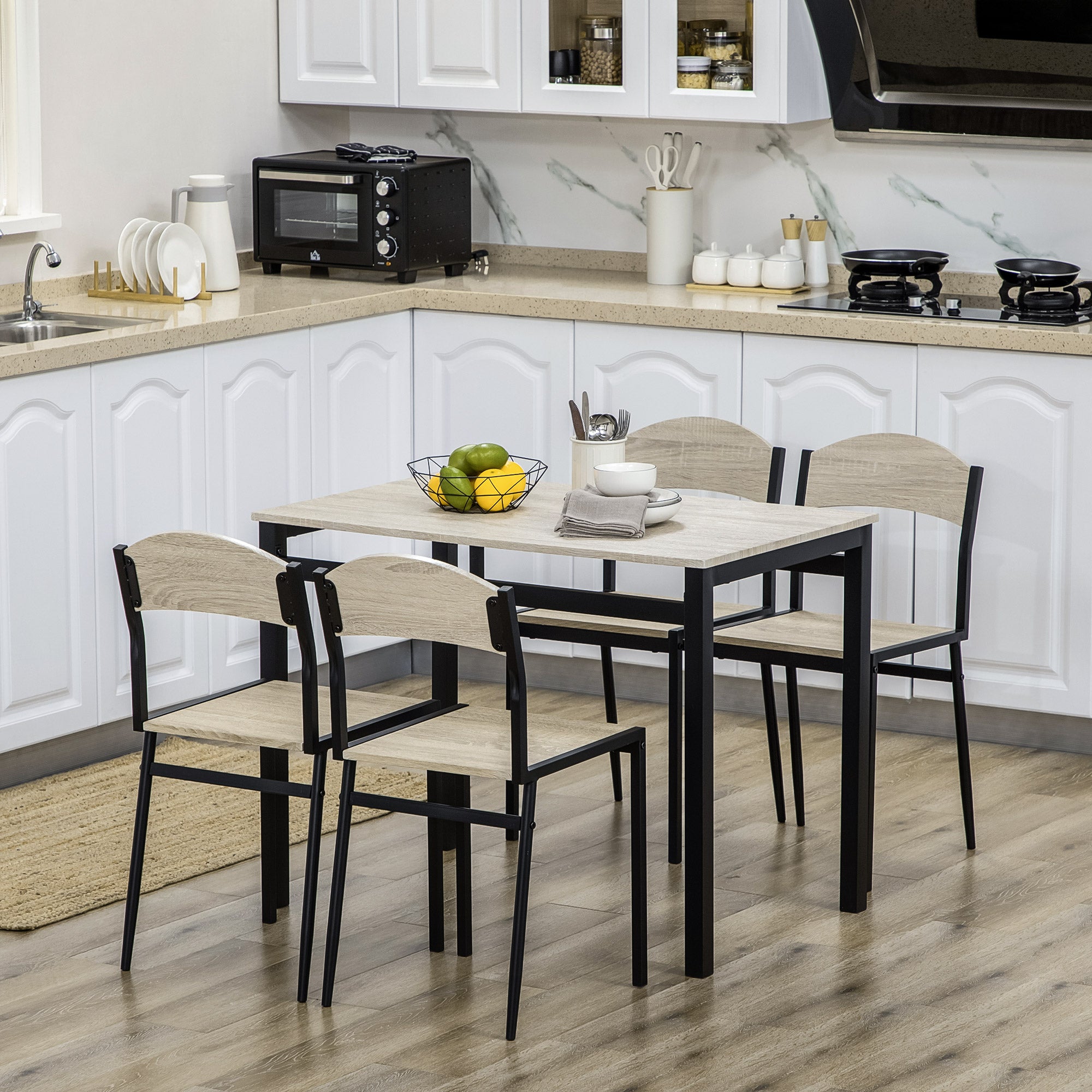 EasyComfort Eettafelset 1 tafel en 4 stoelen, zwart en eiken
