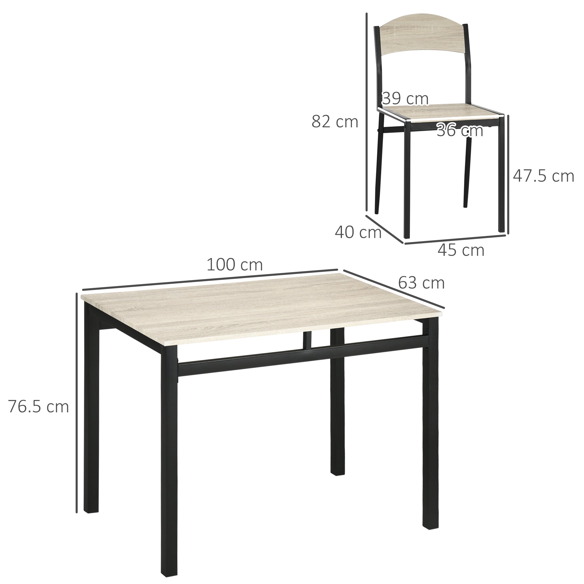 EasyComfort Eettafelset 1 tafel en 4 stoelen, zwart en eiken