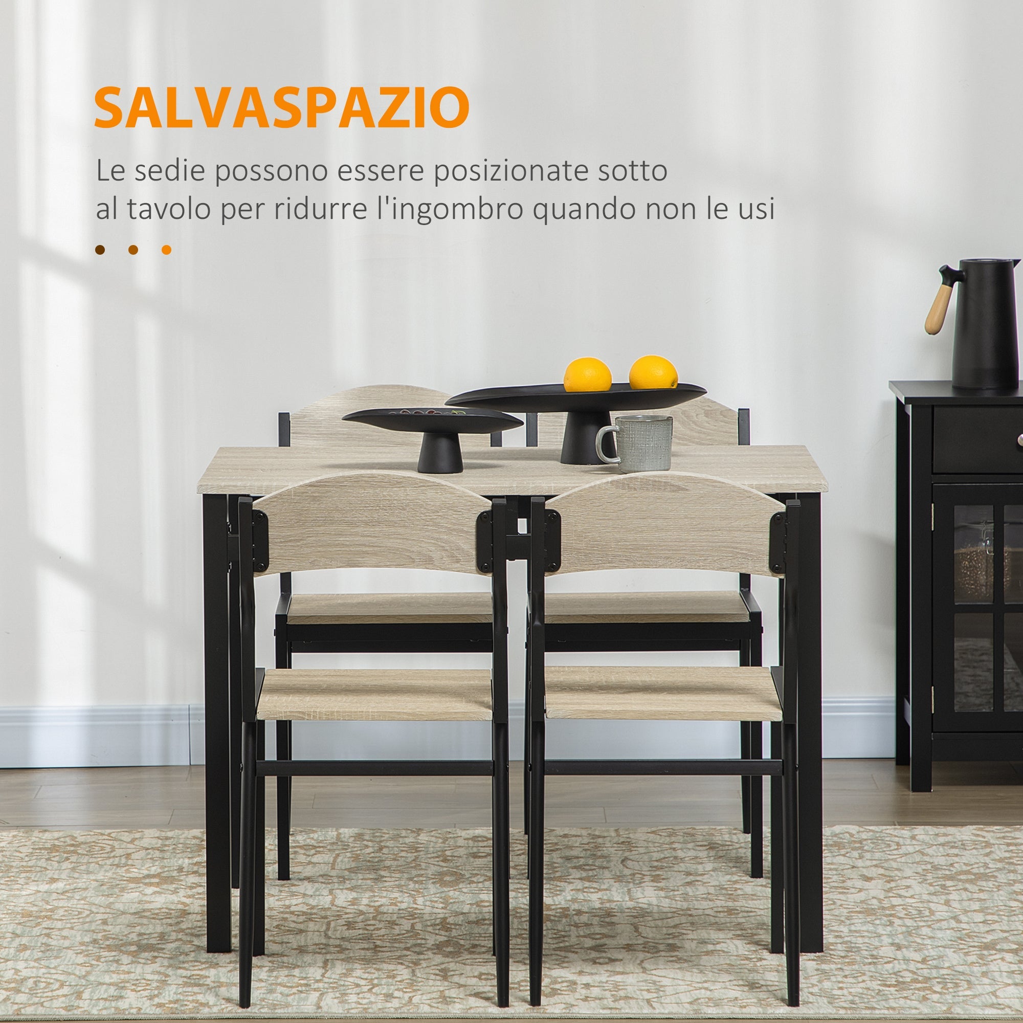 EasyComfort Eettafelset 1 tafel en 4 stoelen, zwart en eiken