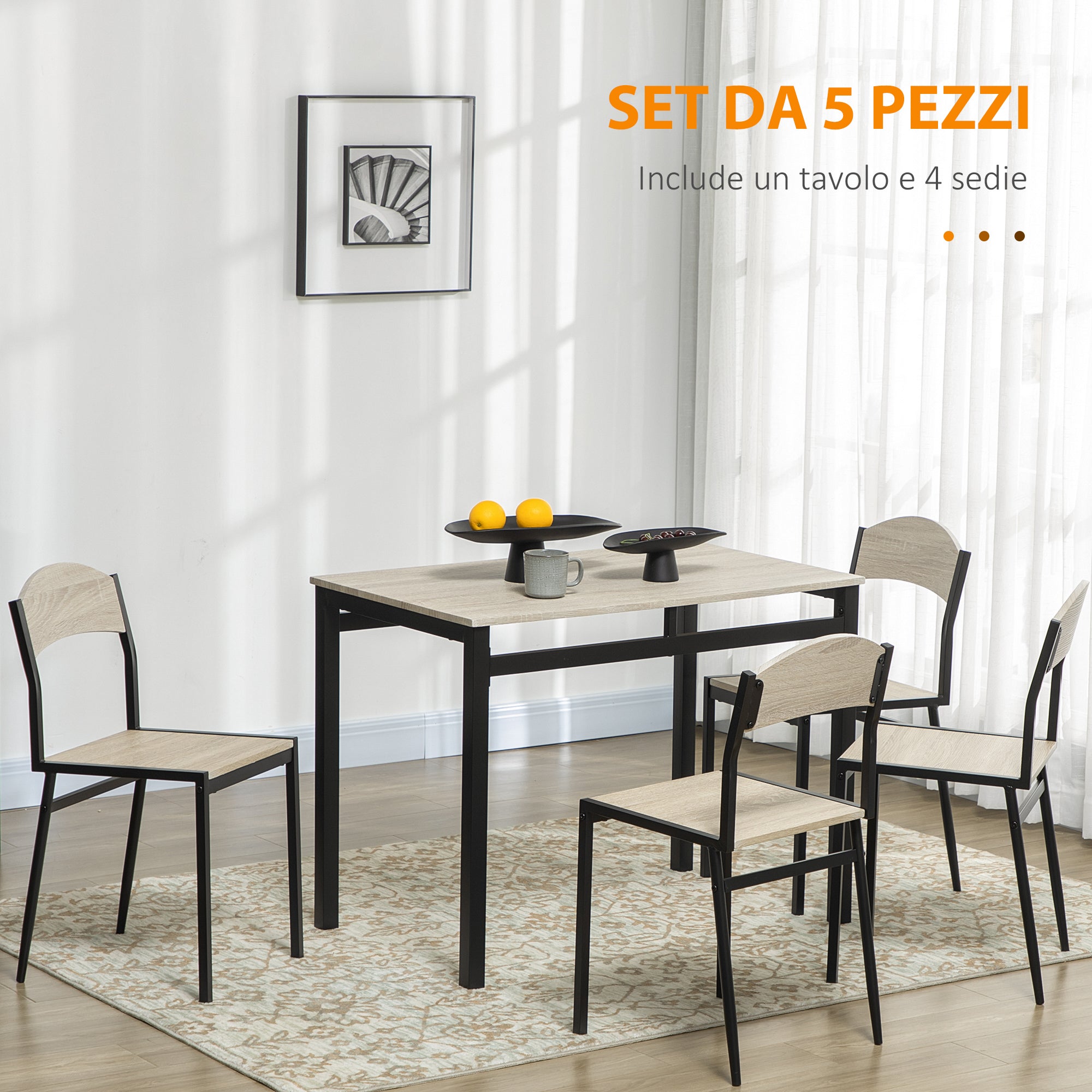 EasyComfort Eettafelset 1 tafel en 4 stoelen, zwart en eiken