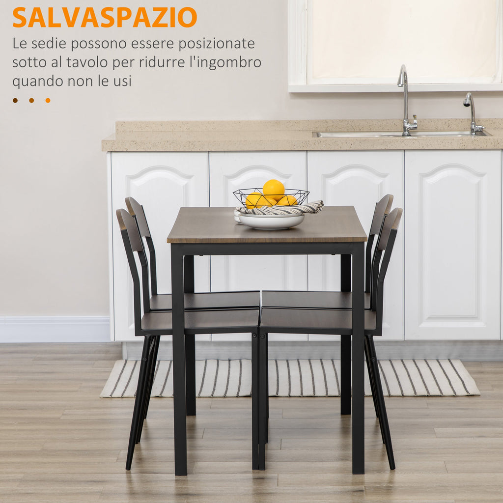 EasyComfort Set da Pranzo da 5 Pezzi with 1 Tavolo Rettangolare 100x63x76.5 cm e 4 Sedie 45x40x82 cm, in Acciaio e MDF