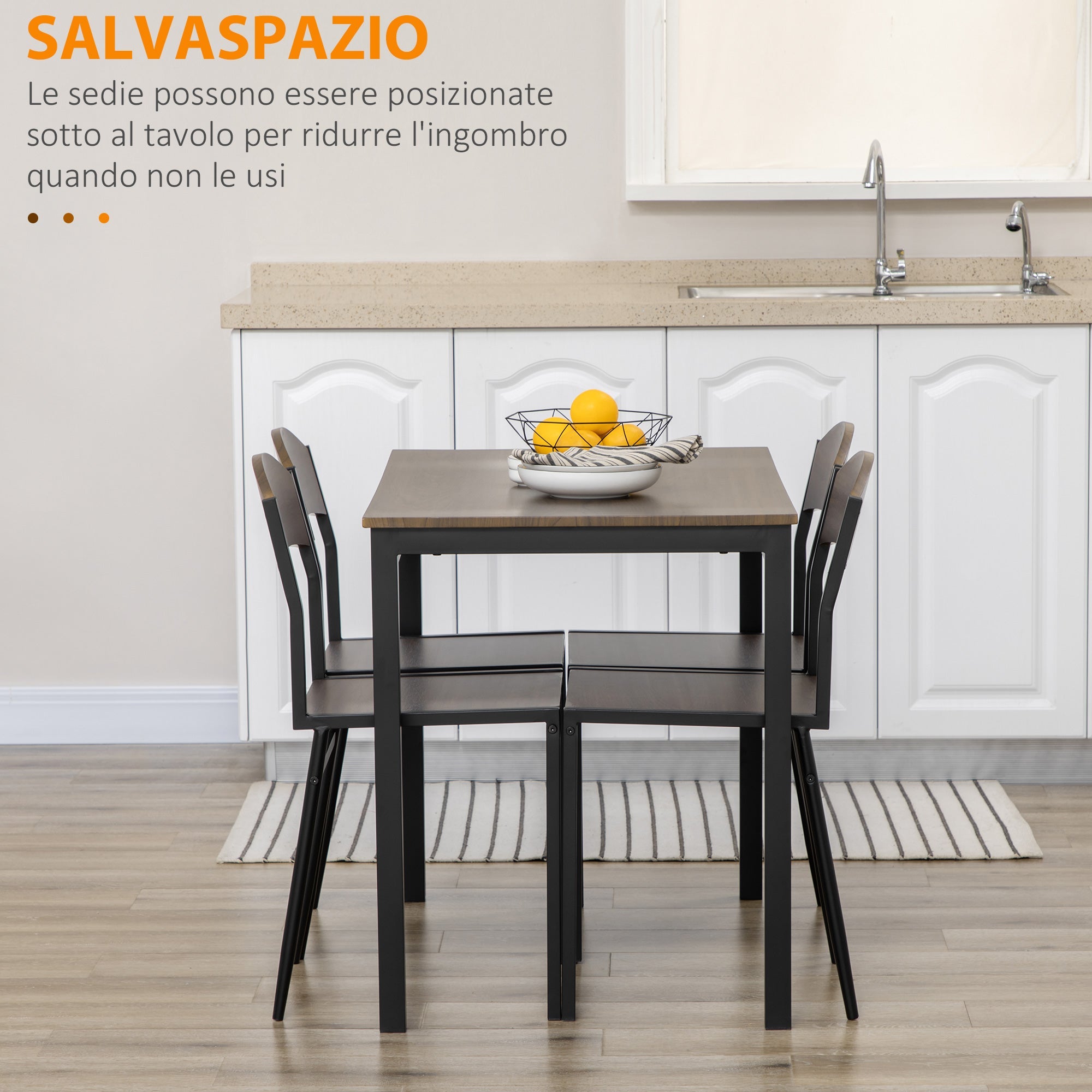 EasyComfort Set da Pranzo da 5 Pezzi with 1 Tavolo Rettangolare 100x63x76.5 cm e 4 Sedie 45x40x82 cm, in Acciaio e MDF