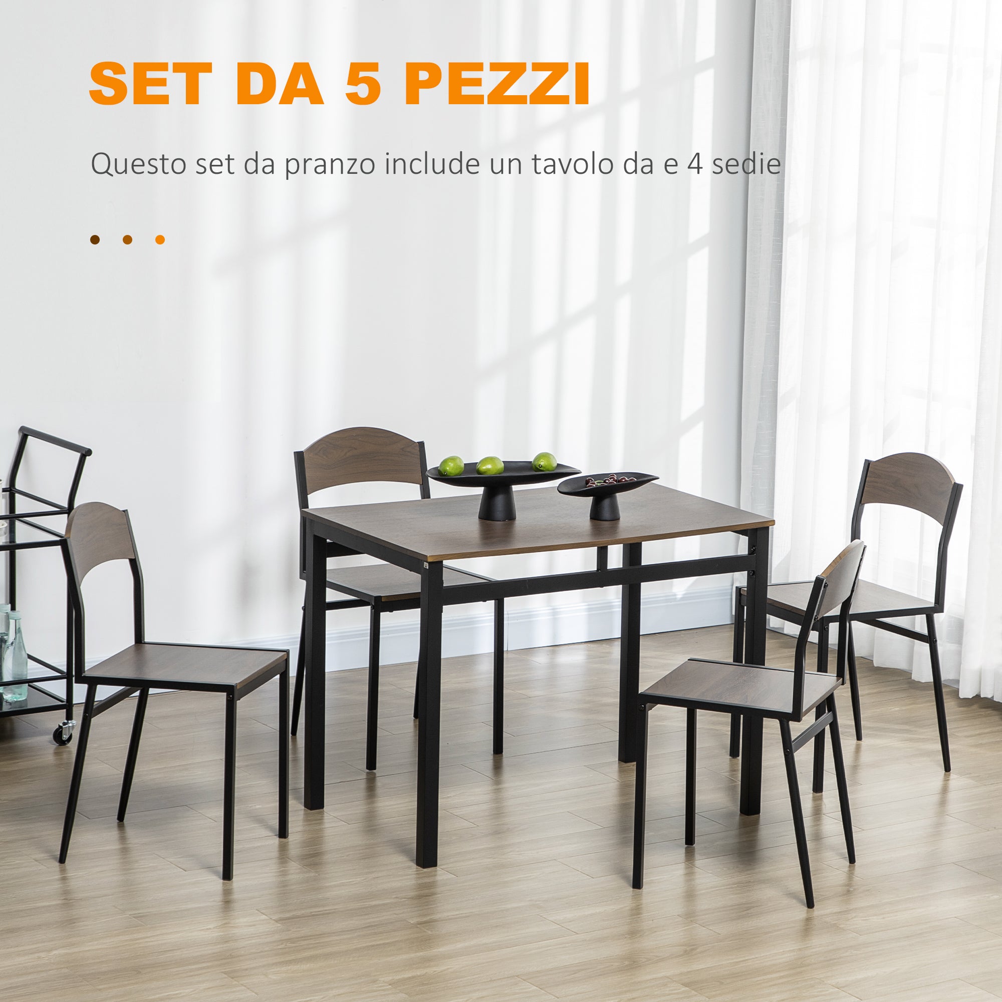 EasyComfort Set da Pranzo da 5 Pezzi with 1 Tavolo Rettangolare 100x63x76.5 cm e 4 Sedie 45x40x82 cm, in Acciaio e MDF