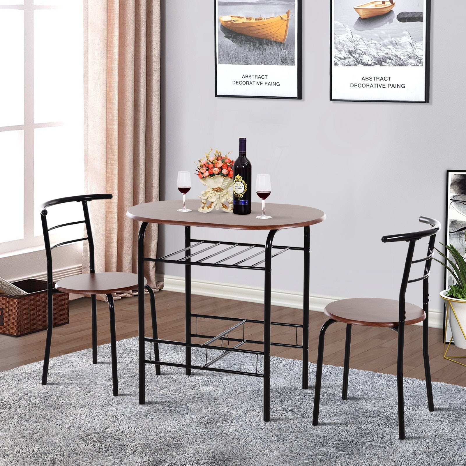 Easycomfort Set Tavolo Moderno with 2 Sedie per Sala da Pranzo, Set 3 Pezzi Mobili Salvaspazio da Cucina, Balcone, Ristorante o Bar, Marrone e black