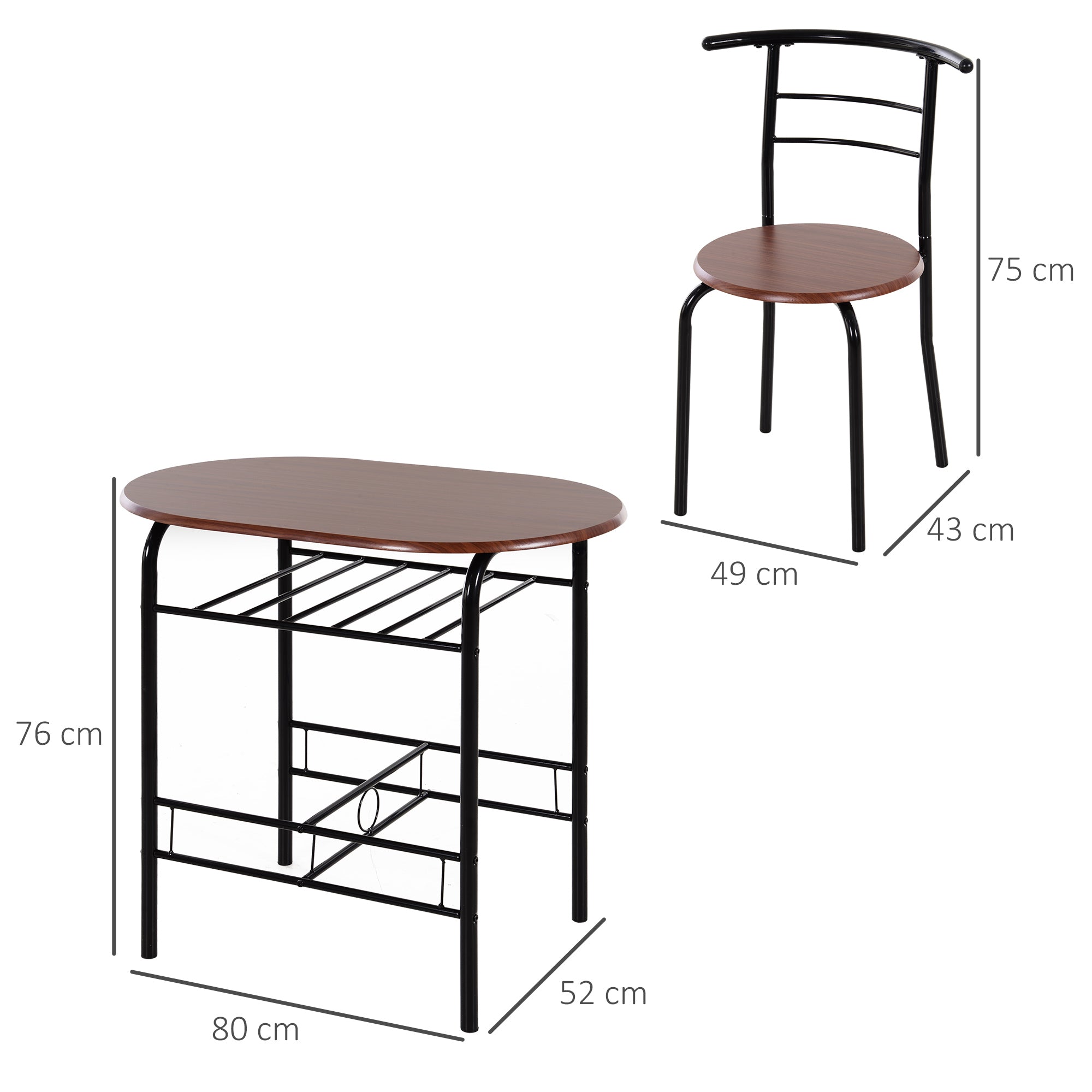 Easycomfort Set Tavolo Moderno with 2 Sedie per Sala da Pranzo, Set 3 Pezzi Mobili Salvaspazio da Cucina, Balcone, Ristorante o Bar, Marrone e black