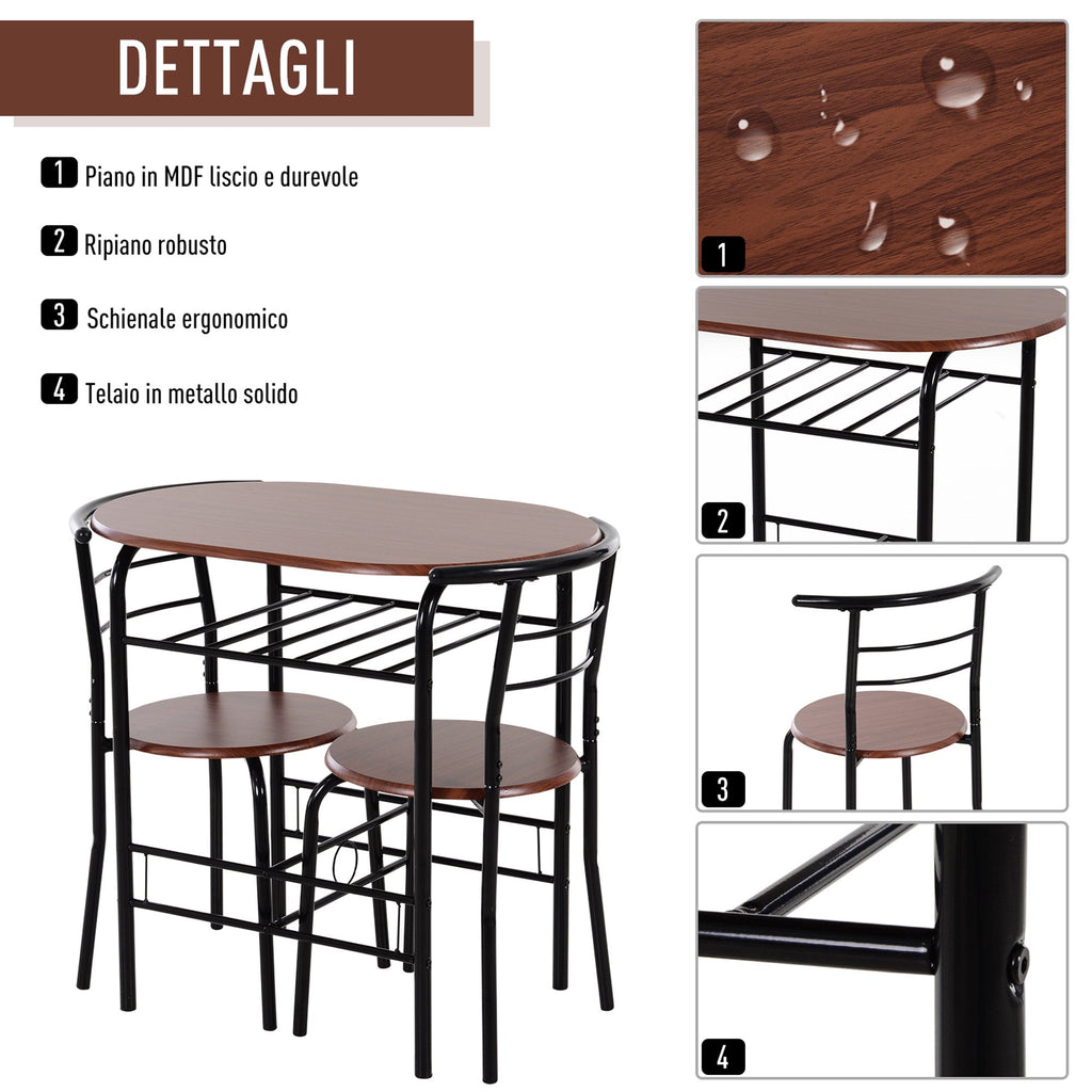 Easycomfort Set Tavolo Moderno with 2 Sedie per Sala da Pranzo, Set 3 Pezzi Mobili Salvaspazio da Cucina, Balcone, Ristorante o Bar, Marrone e black