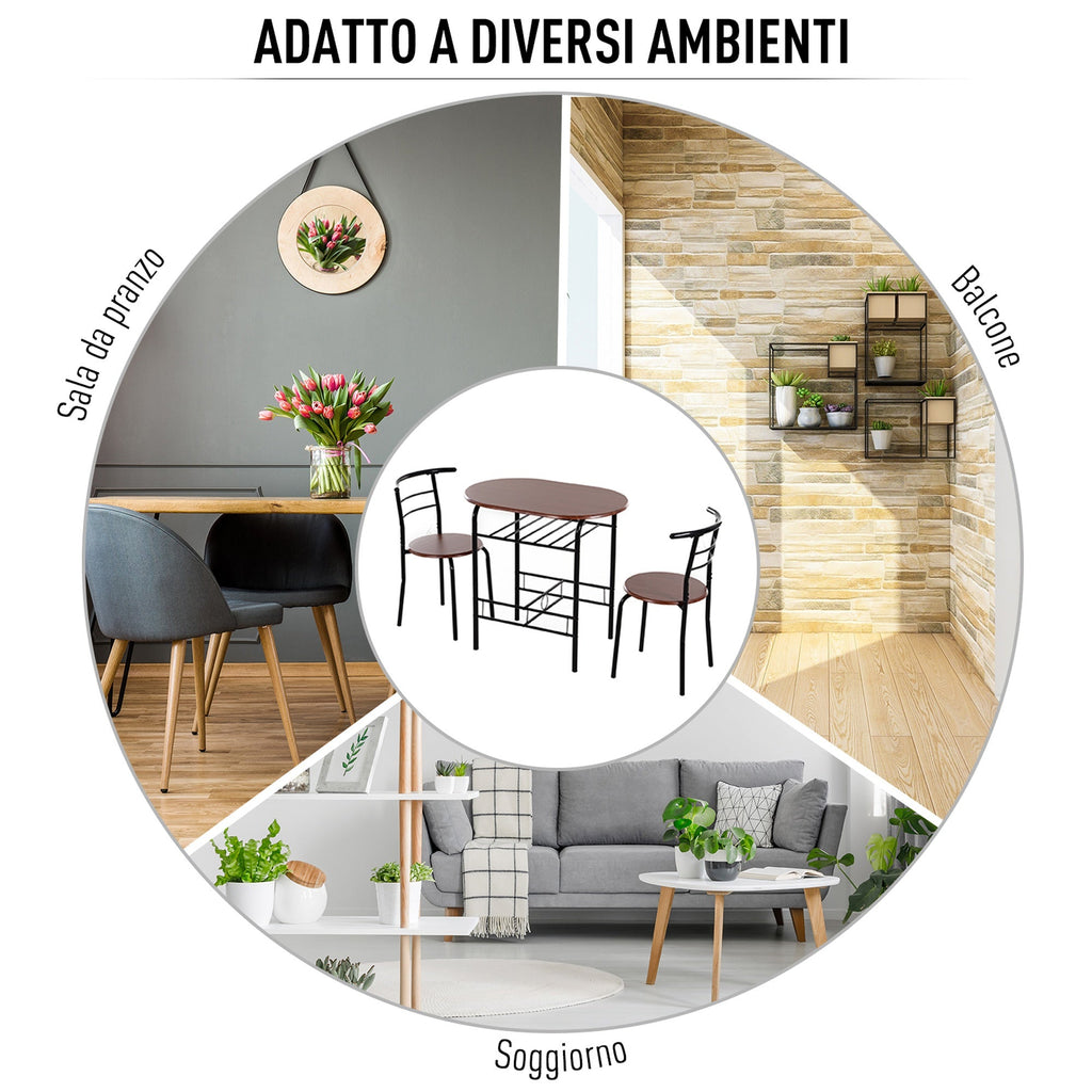 Easycomfort Set Tavolo Moderno with 2 Sedie per Sala da Pranzo, Set 3 Pezzi Mobili Salvaspazio da Cucina, Balcone, Ristorante o Bar, Marrone e black