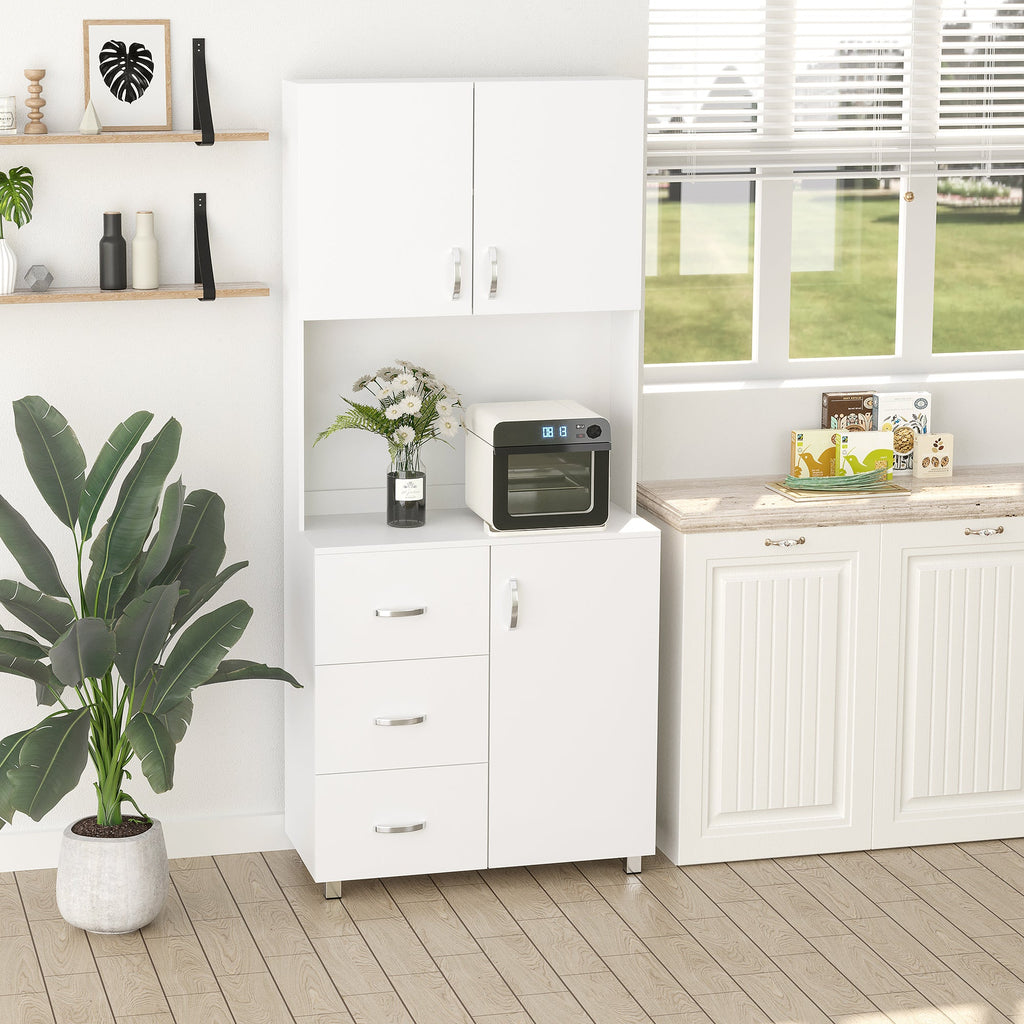 Easycomfort Credenza Moderna in Legno white with 2 Armadietti, Mensole Regolabili, 1 Ripiano Aperto e 3 Cassetti, 80x39.5x183.5cm