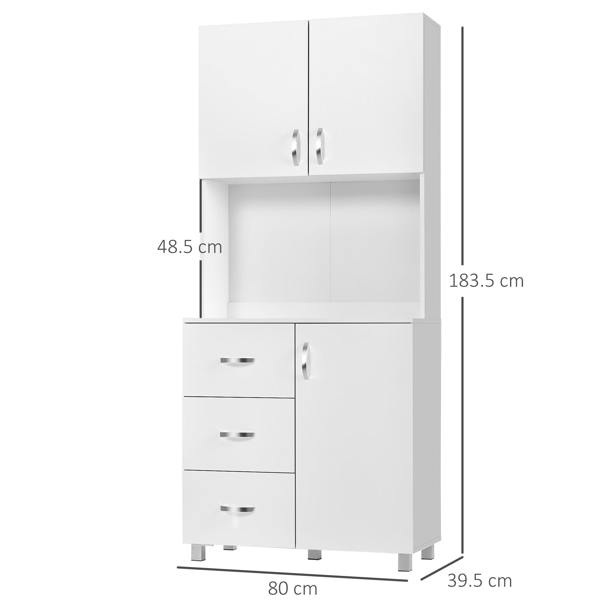 Easycomfort Credenza Moderna in Legno white with 2 Armadietti, Mensole Regolabili, 1 Ripiano Aperto e 3 Cassetti, 80x39.5x183.5cm