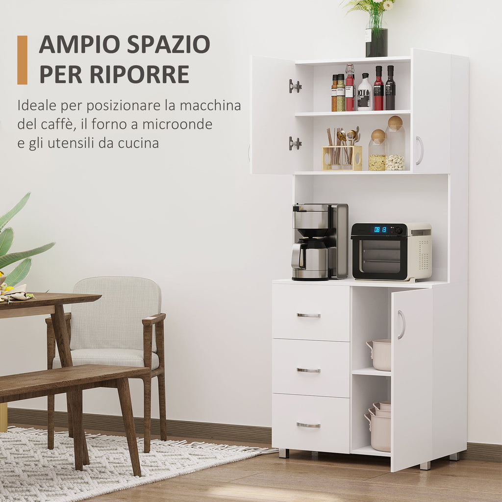 Easycomfort Credenza Moderna in Legno white with 2 Armadietti, Mensole Regolabili, 1 Ripiano Aperto e 3 Cassetti, 80x39.5x183.5cm