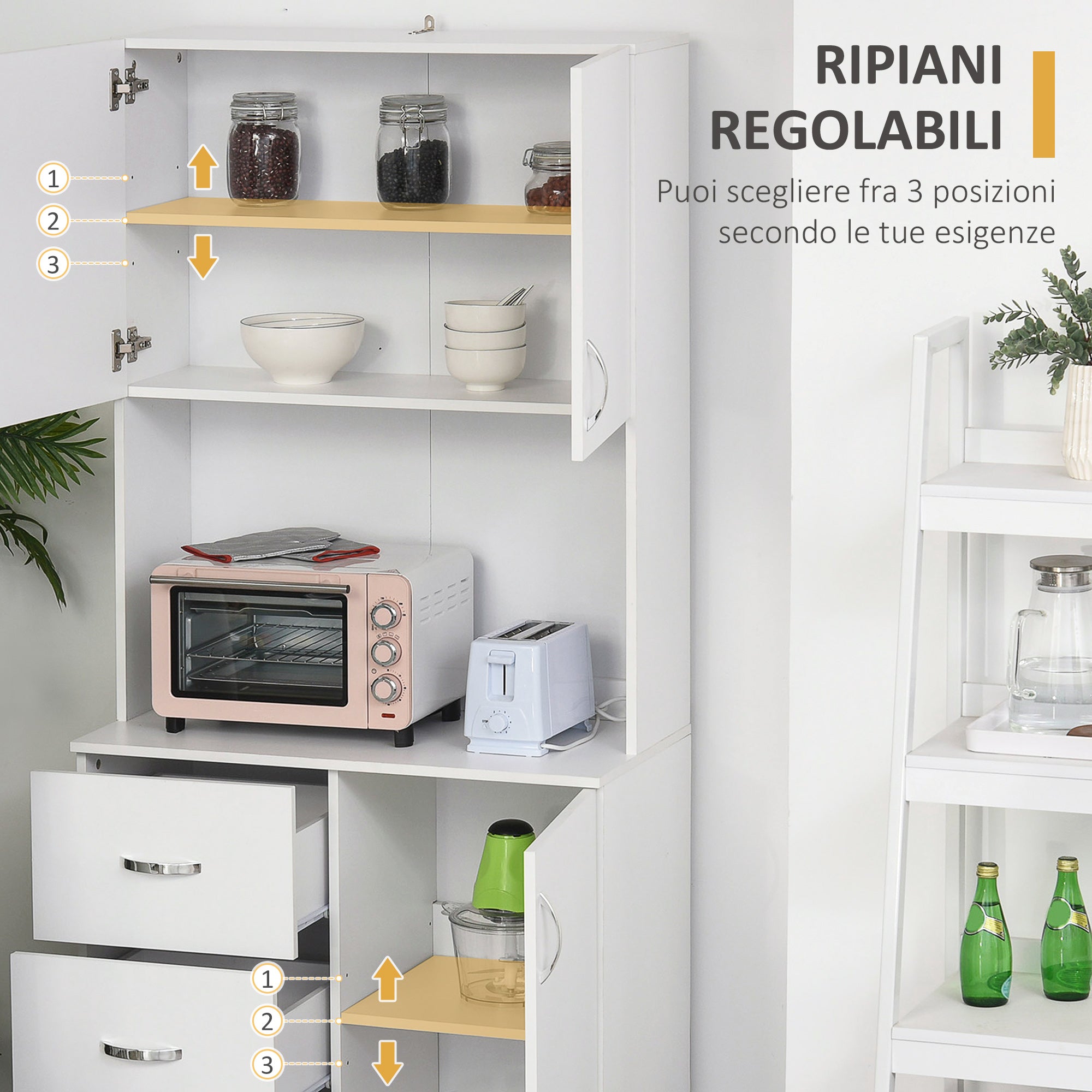Easycomfort Credenza Moderna in Legno white with 2 Armadietti, Mensole Regolabili, 1 Ripiano Aperto e 3 Cassetti, 80x39.5x183.5cm
