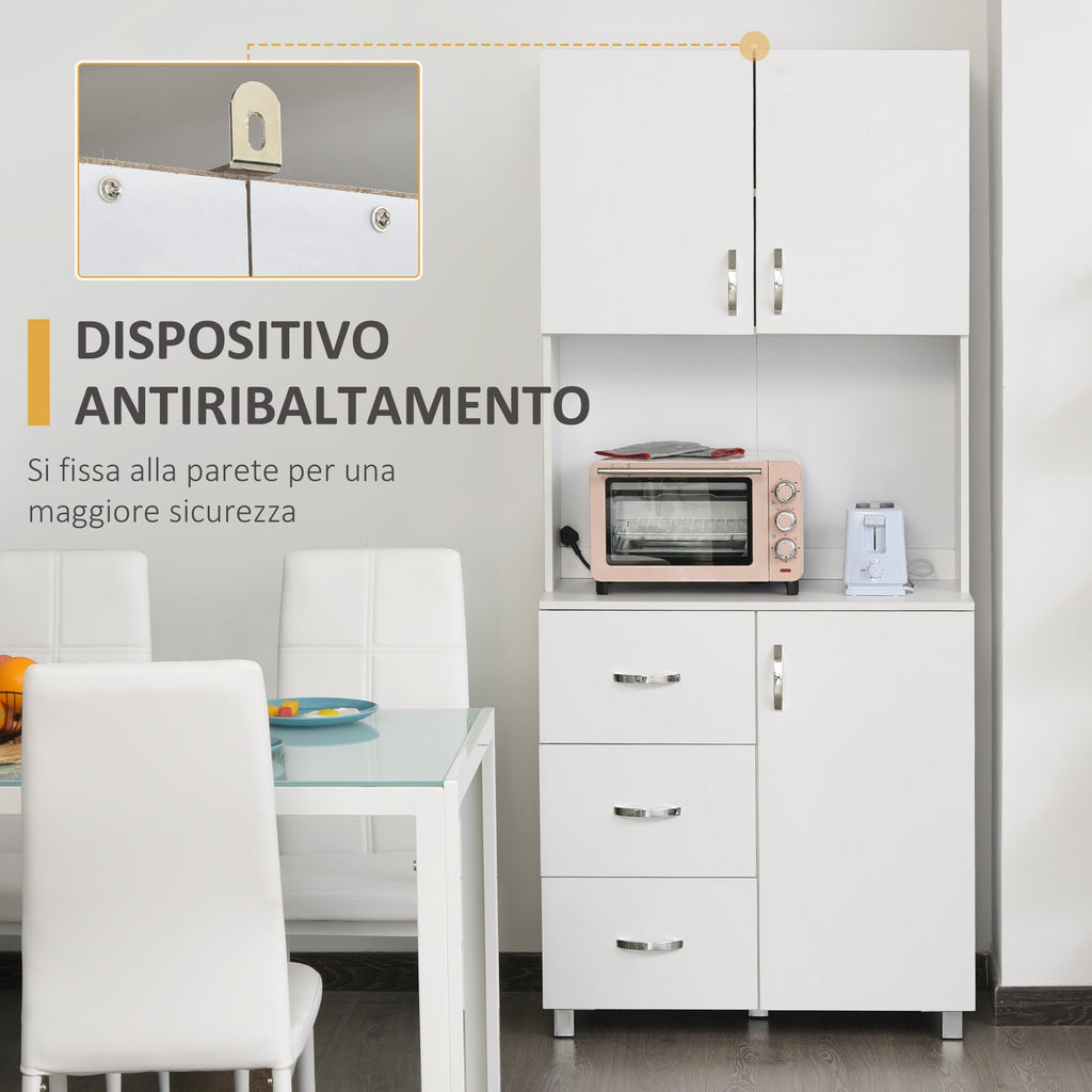 Easycomfort Credenza Moderna in Legno white with 2 Armadietti, Mensole Regolabili, 1 Ripiano Aperto e 3 Cassetti, 80x39.5x183.5cm