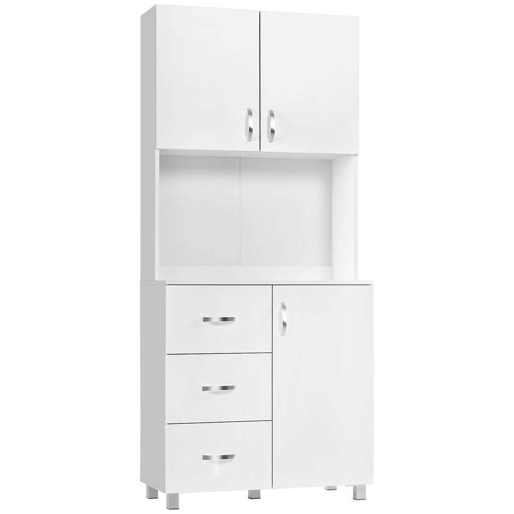 Easycomfort Credenza Moderna in Legno white with 2 Armadietti, Mensole Regolabili, 1 Ripiano Aperto e 3 Cassetti, 80x39.5x183.5cm