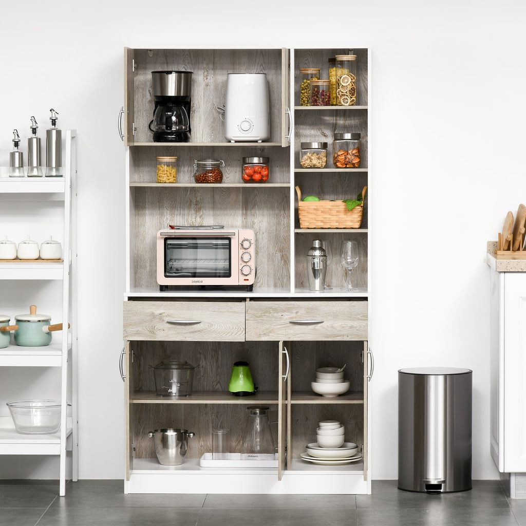 Easycomfort Mobile Buffet Dispensa Cucina, Ante Cassetti e Vani Aperti, 100L x 39P x 181.5Acm white e Legno