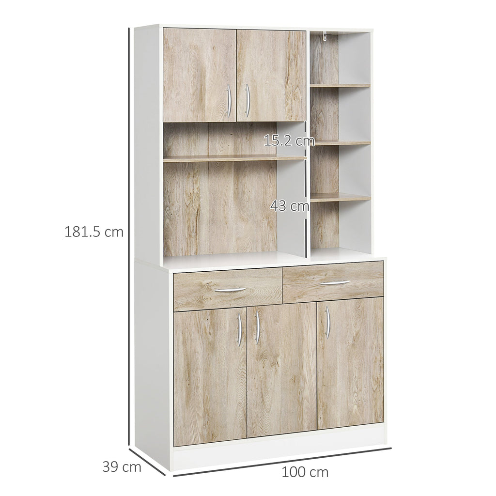 Easycomfort Mobile Buffet Dispensa Cucina, Ante Cassetti e Vani Aperti, 100L x 39P x 181.5Acm white e Legno