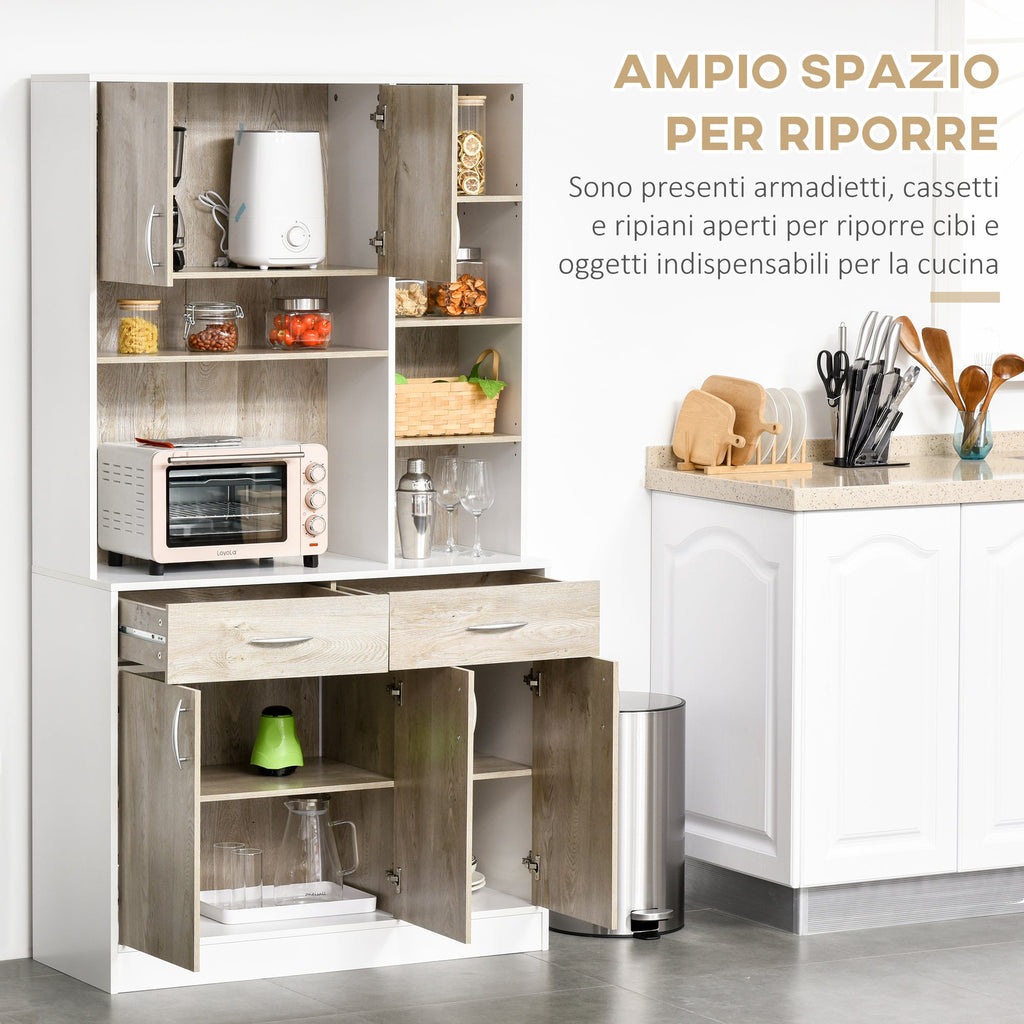 Easycomfort Mobile Buffet Dispensa Cucina, Ante Cassetti e Vani Aperti, 100L x 39P x 181.5Acm white e Legno